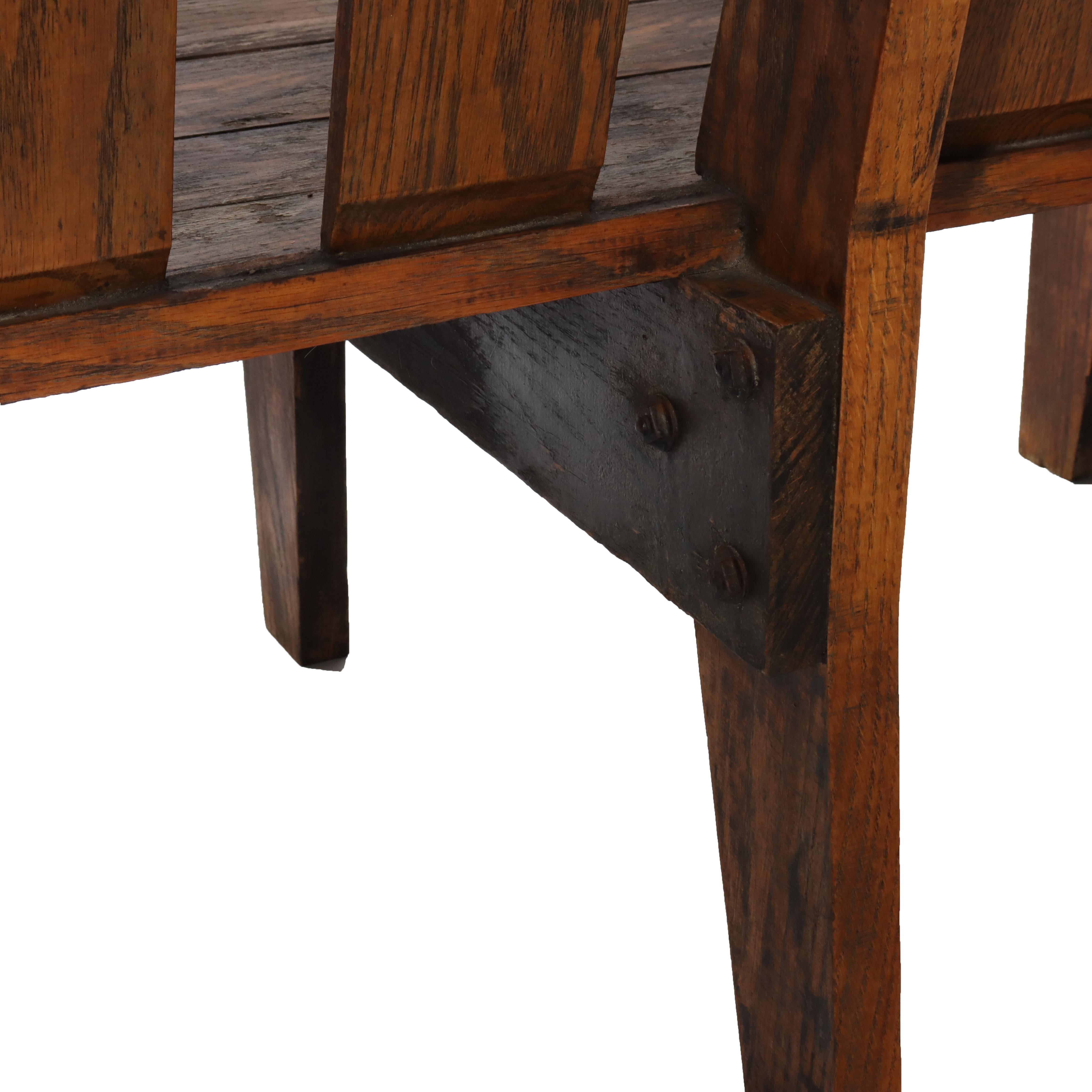 Antique Stickley School Arts & Crafts Oak 8' Long Bench C1920 en vente 4