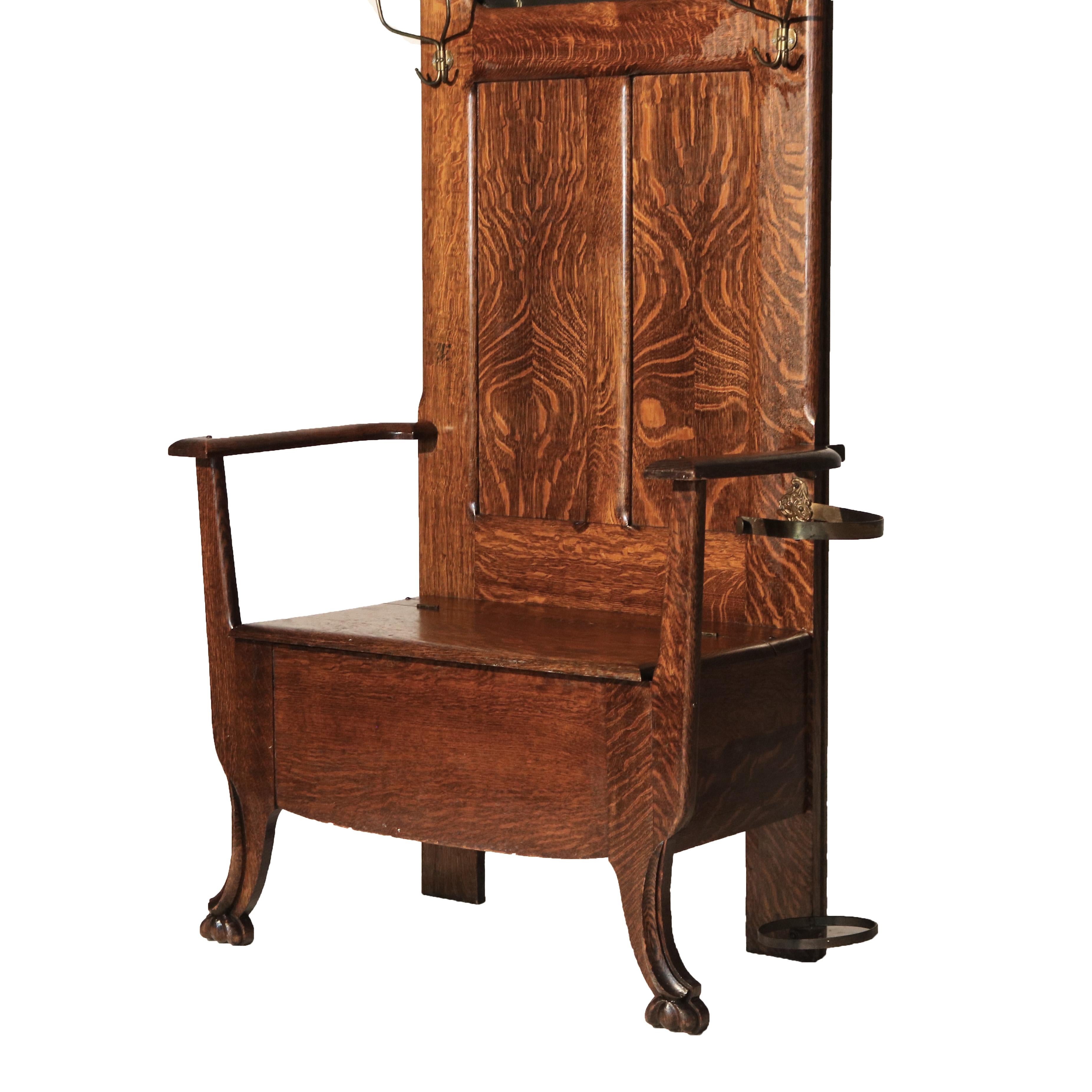 Siège d'entrée antique en chêne de l'école Stickley Arts & Crafts avec miroir et crochet vers 1920 Bon état - En vente à Big Flats, NY