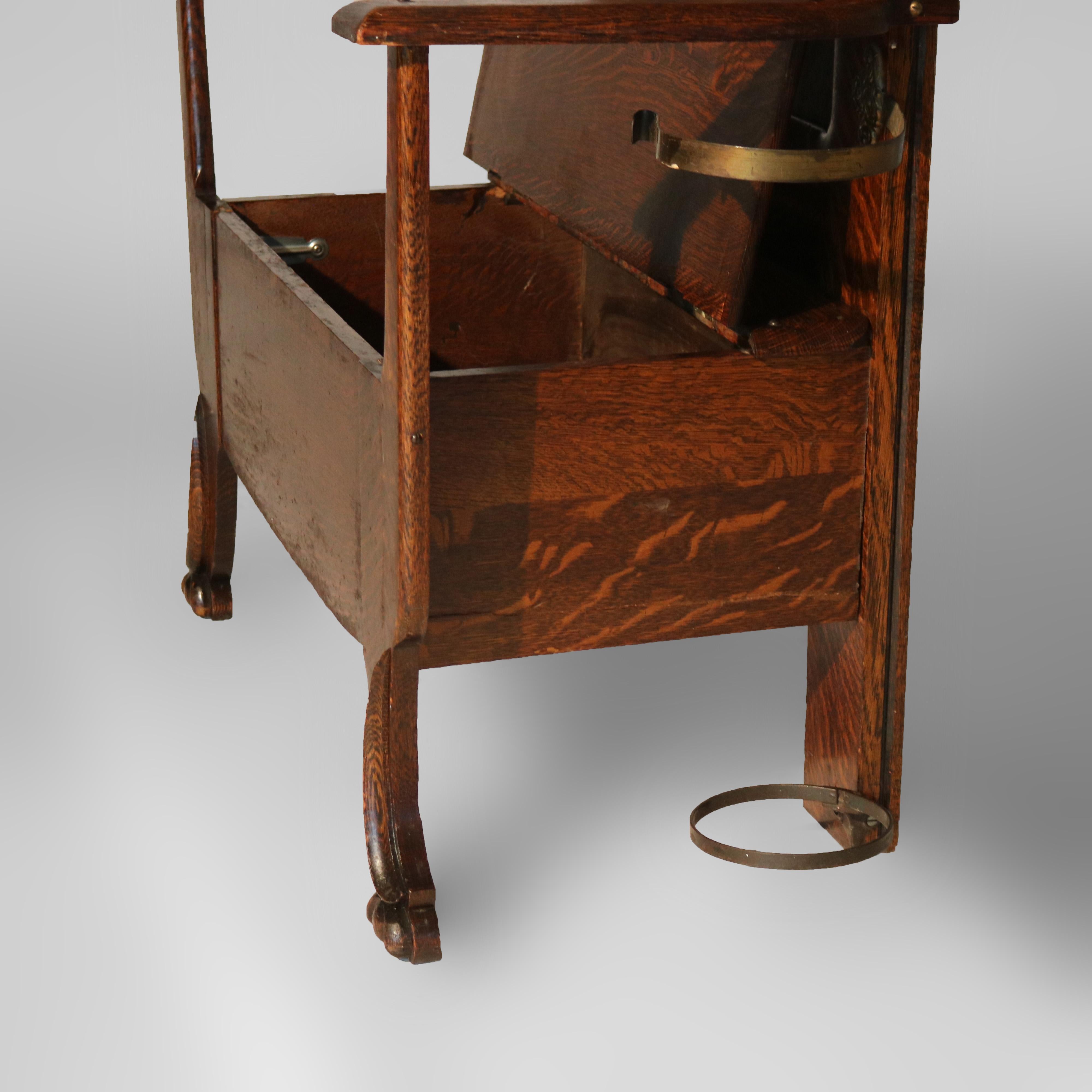 Miroir Siège d'entrée antique en chêne de l'école Stickley Arts & Crafts avec miroir et crochet vers 1920 en vente