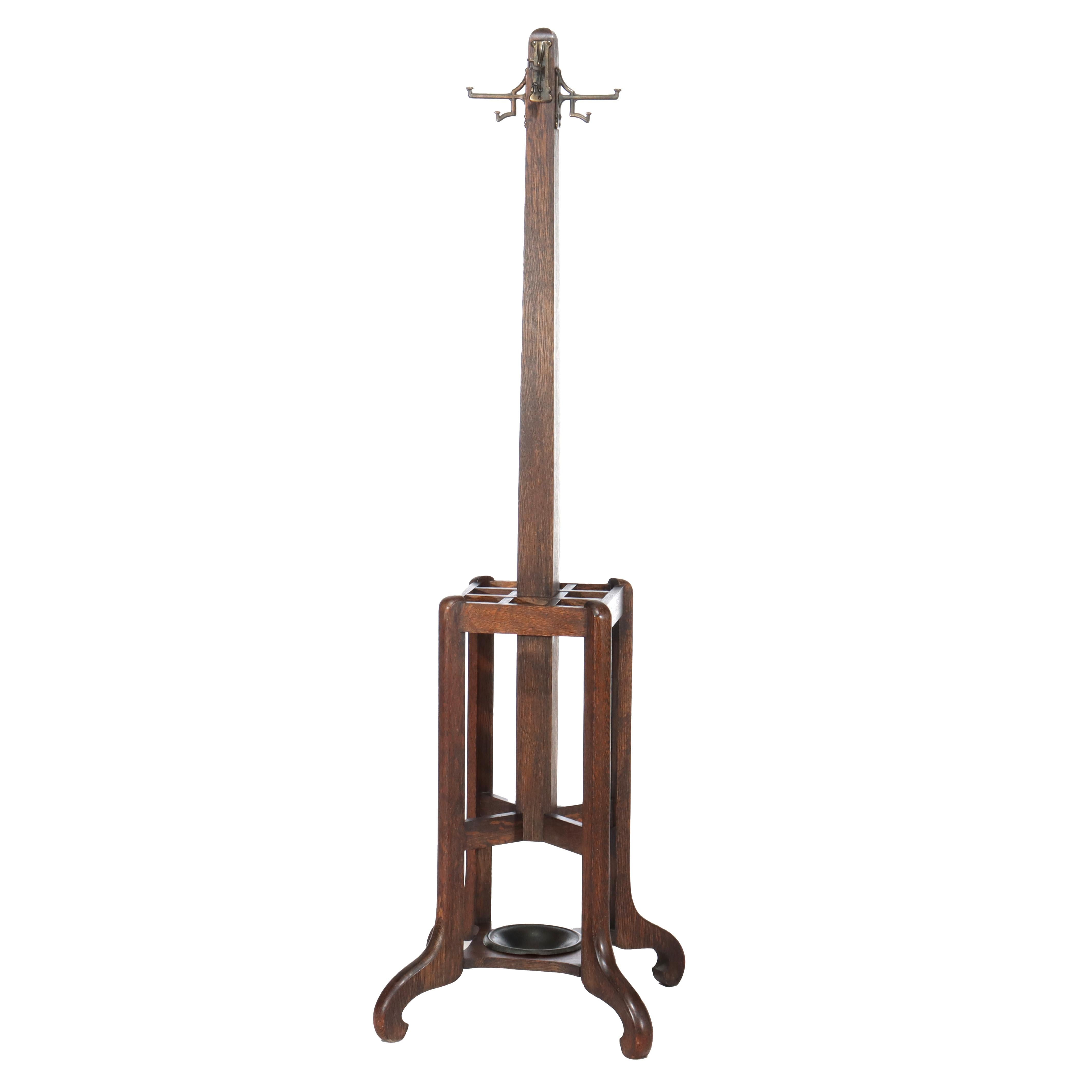 Arts and Crafts Antique Stickley School Arts & Crafts Oak Hat Rack & Umbrella Stand C1920 in vendita