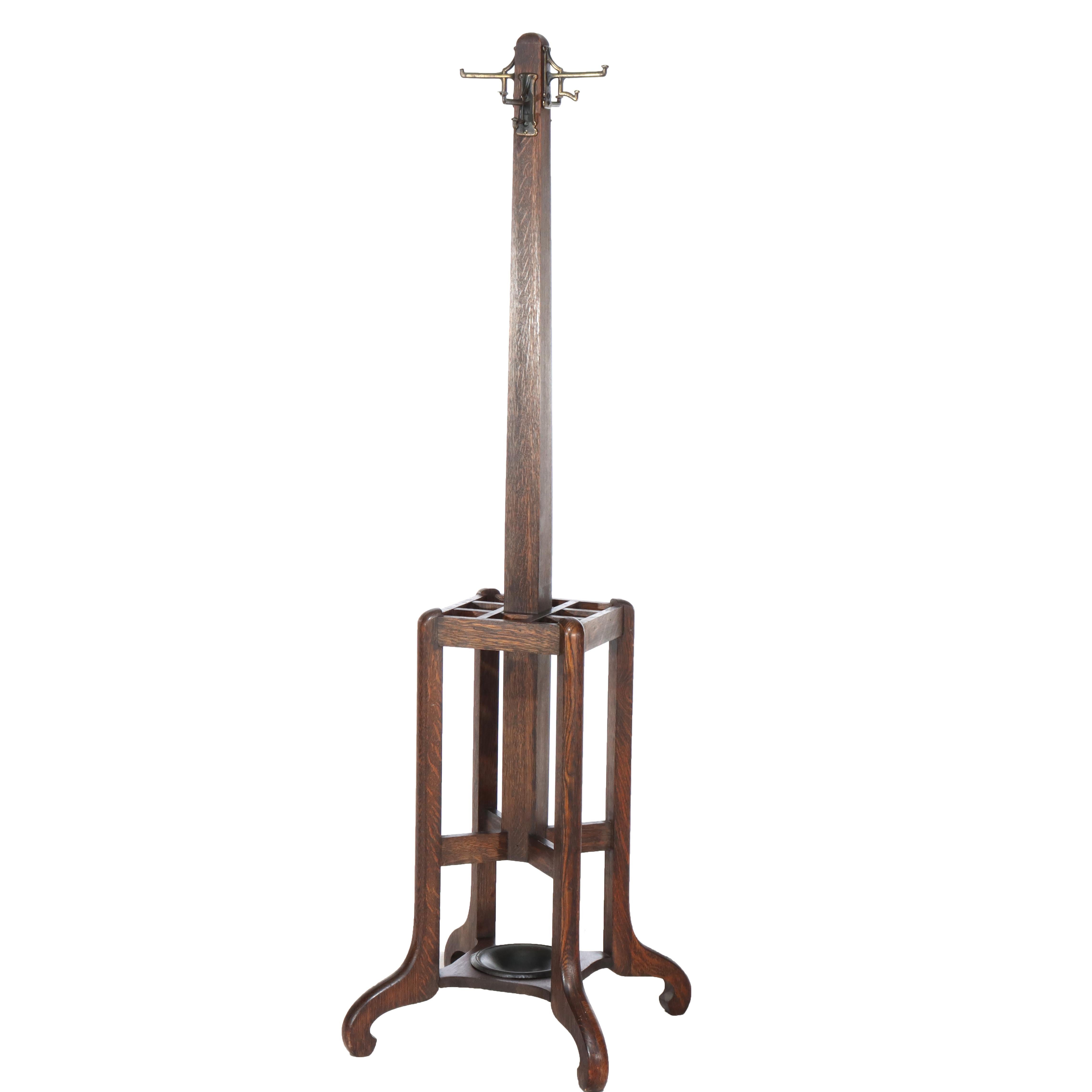 XX secolo Antique Stickley School Arts & Crafts Oak Hat Rack & Umbrella Stand C1920 in vendita