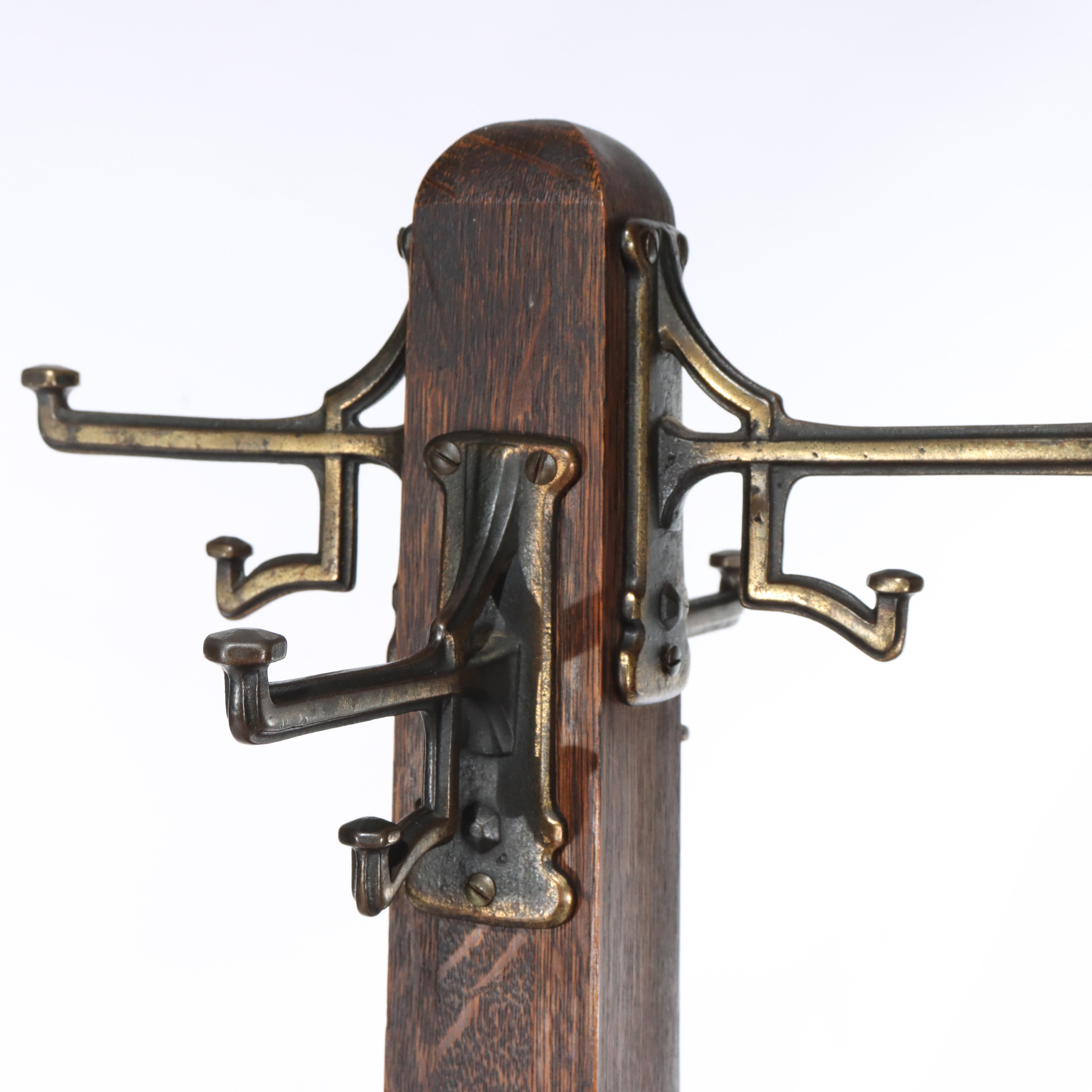 Antique Stickley School Arts & Crafts Oak Hat Rack & Umbrella Stand C1920 in vendita 2