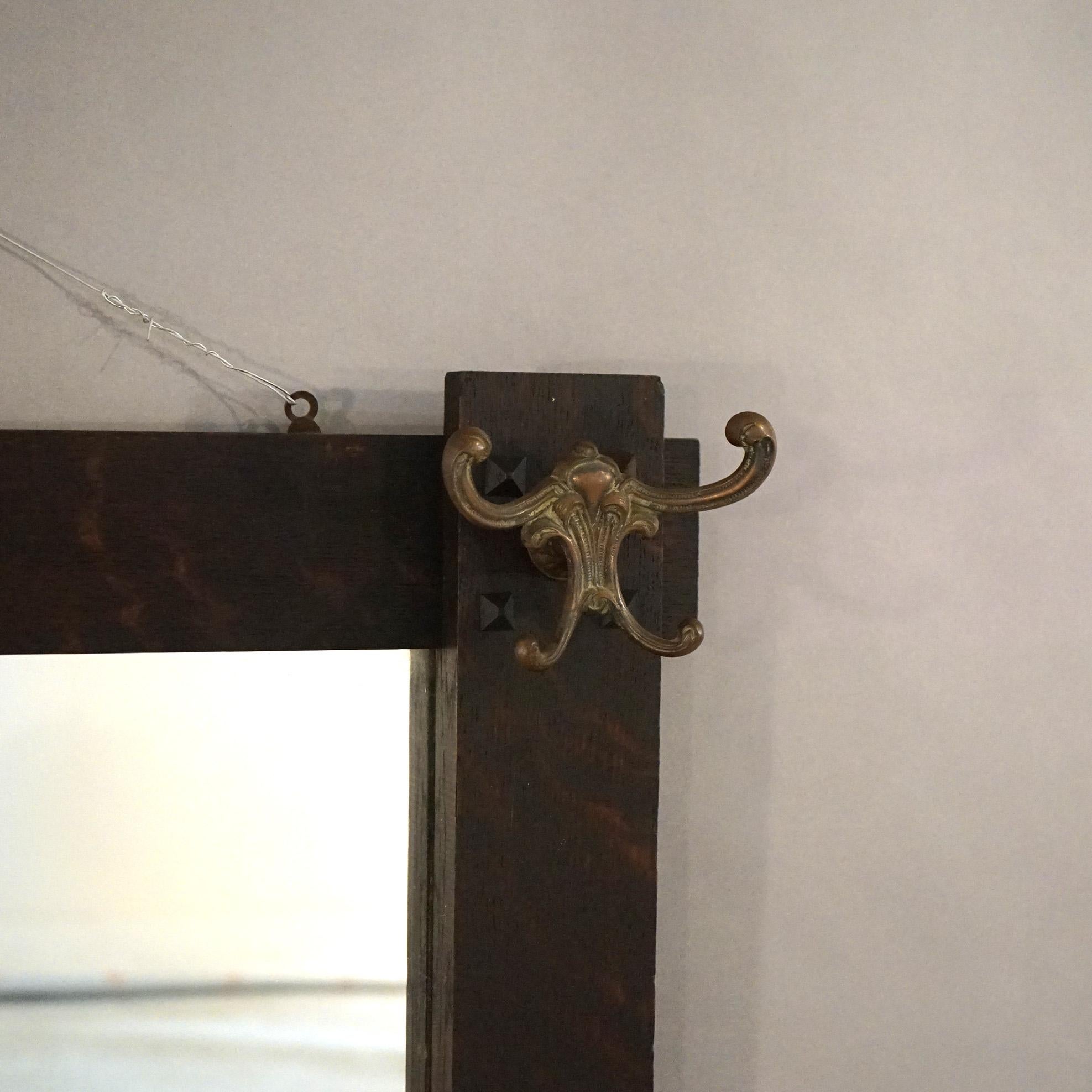 Antique Stickley School Mission Oak Arts & Crafts Hanging Hat Rack C1910 In Good Condition In Big Flats, NY