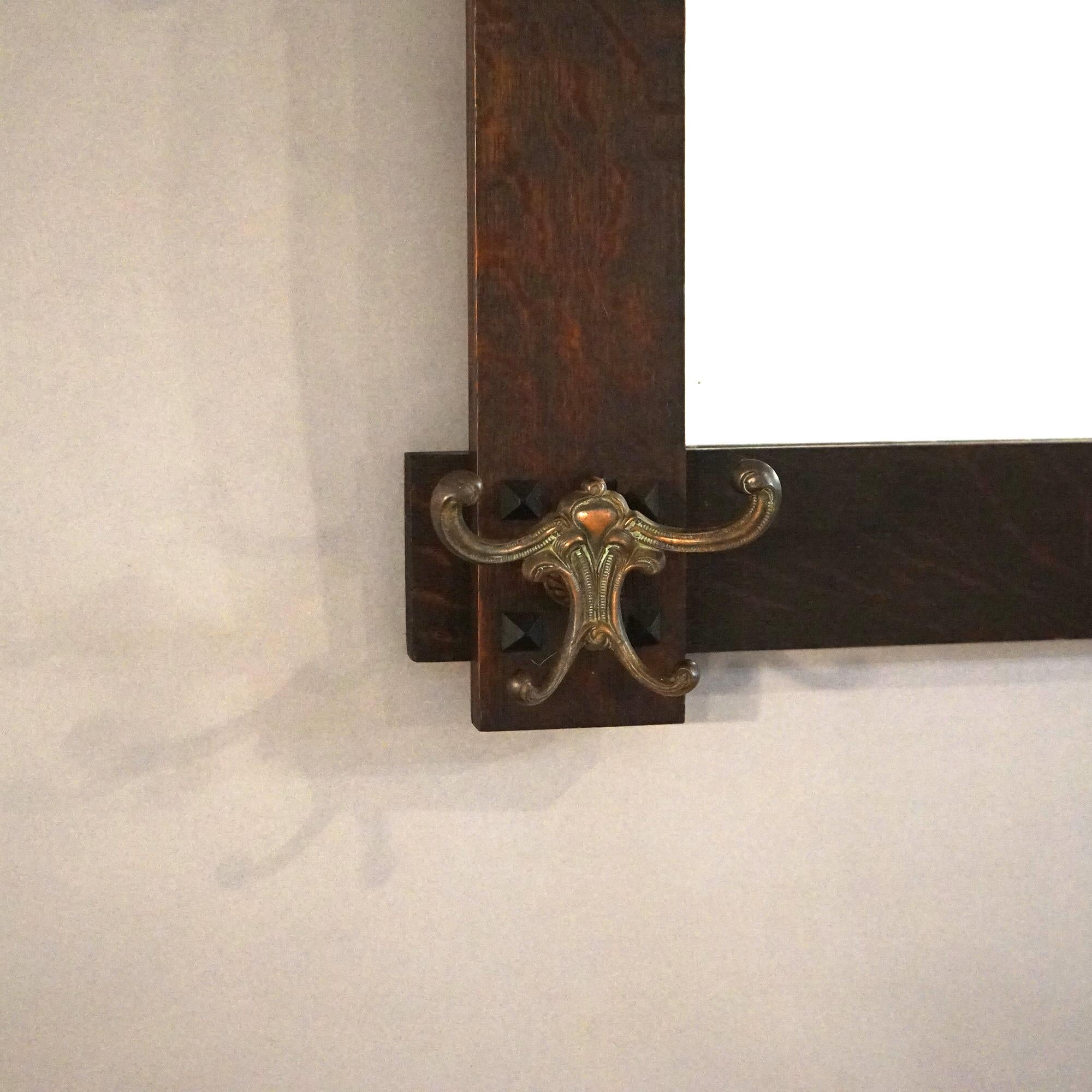 Mirror Antique Stickley School Mission Oak Arts & Crafts Hanging Hat Rack C1910