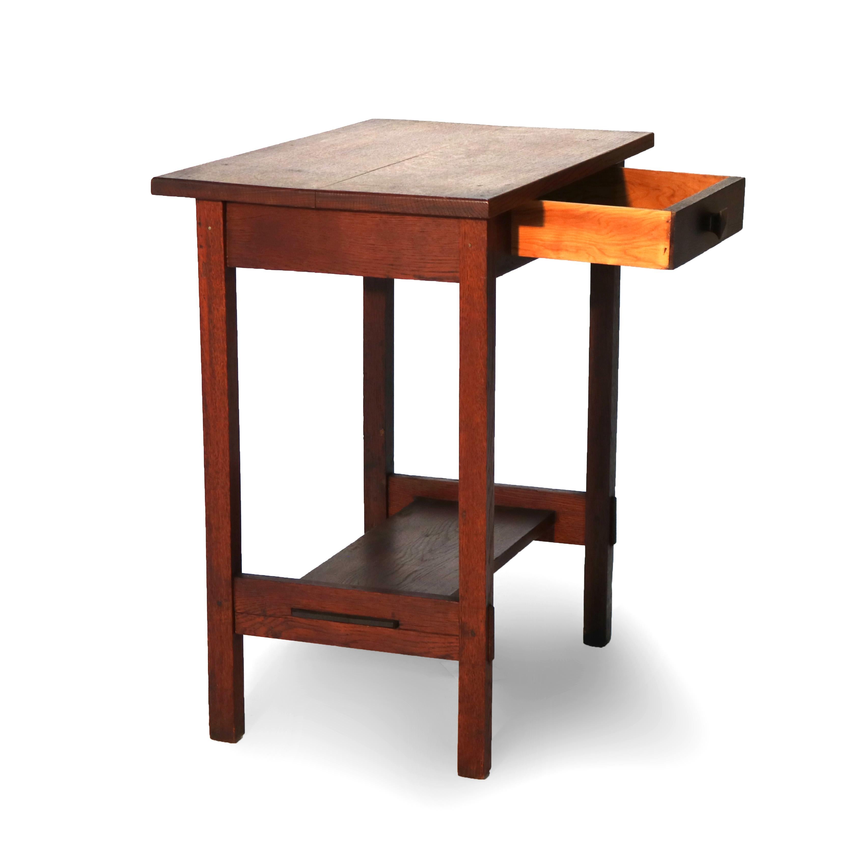 Antique Stickley School Mission Oak Side Table with Single Drawer C1910 In Good Condition In Big Flats, NY