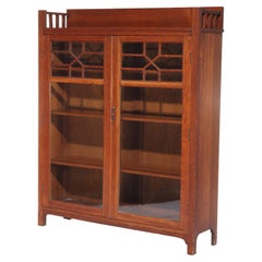 Antique Stickley School Oak 2 Door Bookcase With Leaded Glass c1920