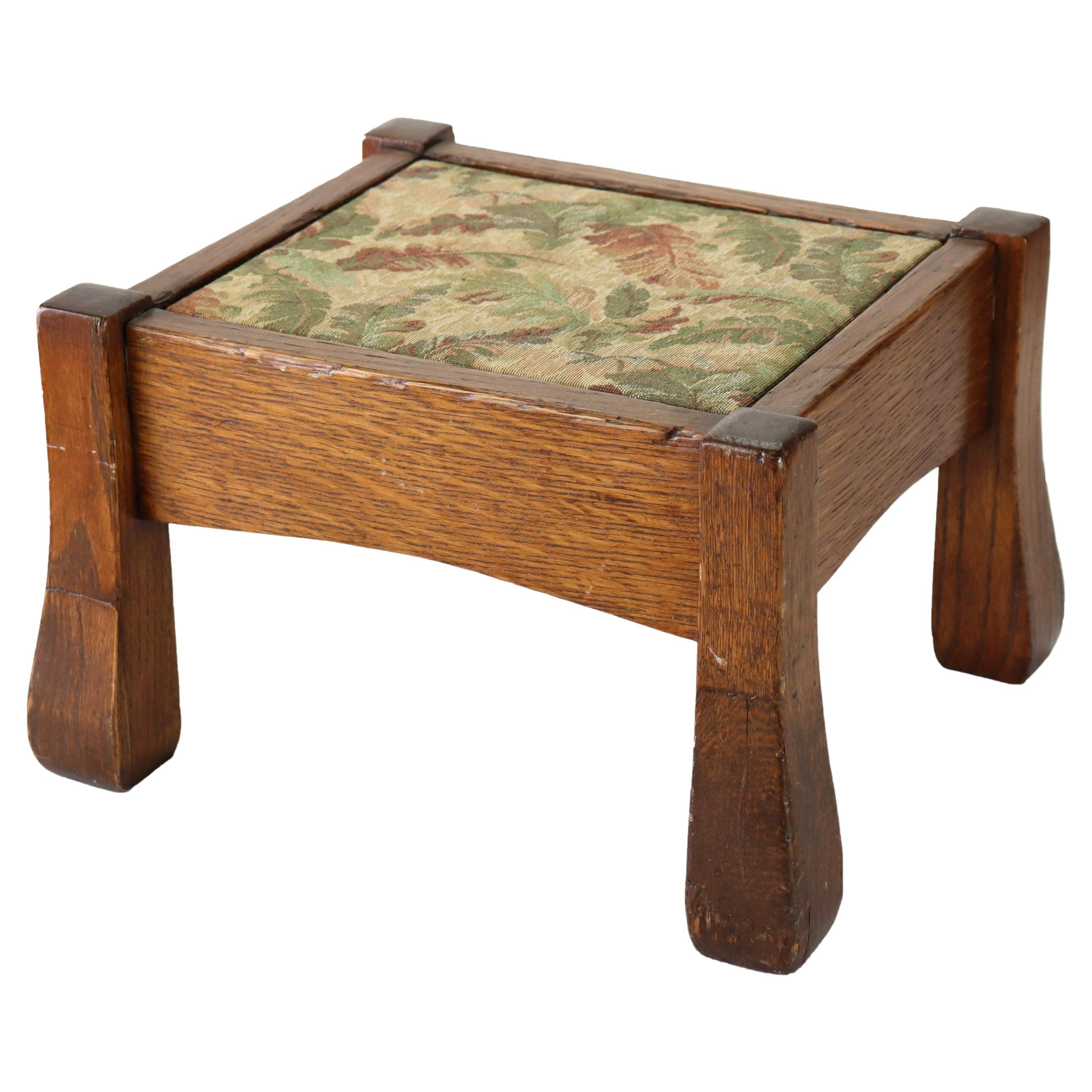 Antique Stickley School Oak Flared Leg Footstool C1920 For Sale