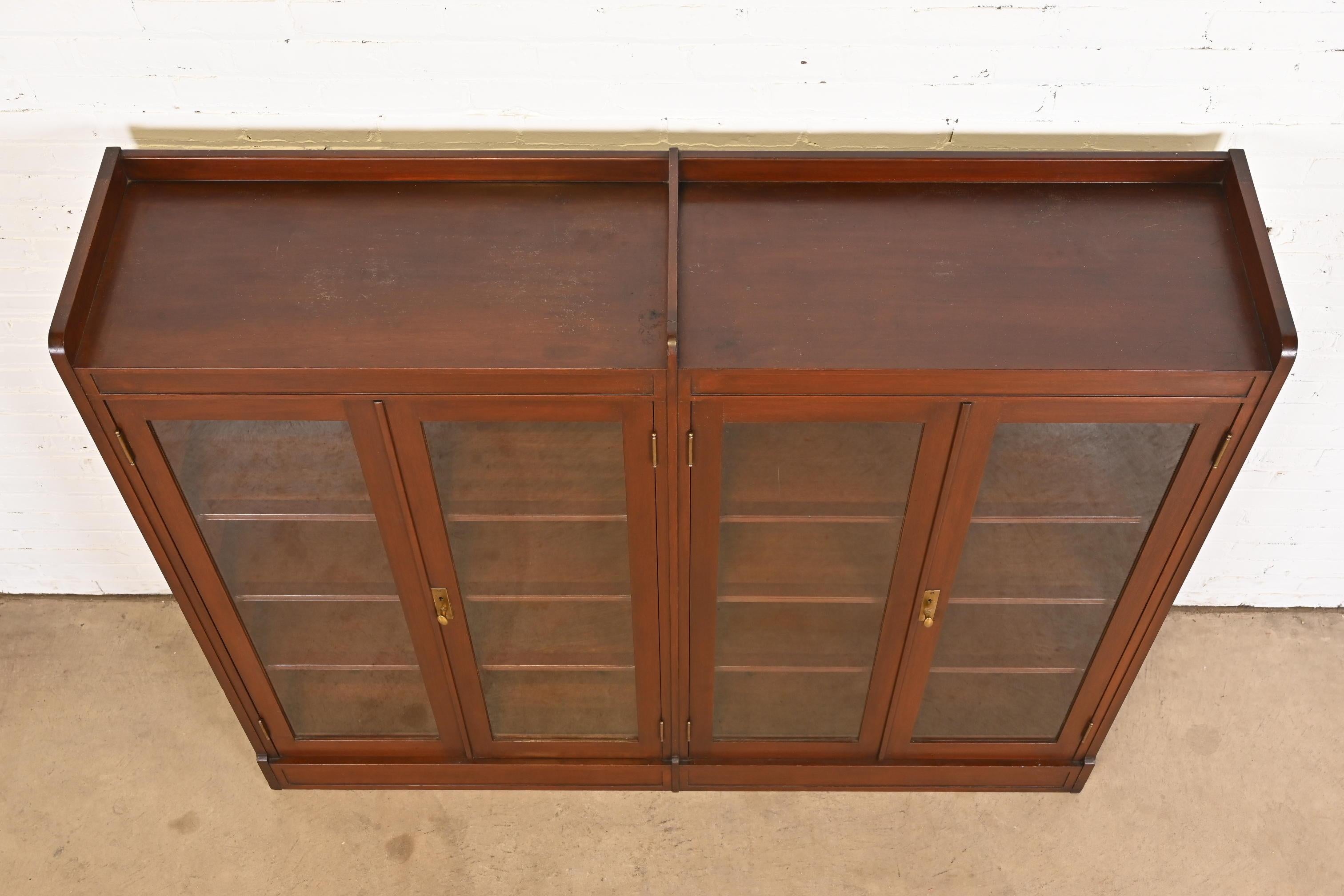Antique Stickley Style Arts and Crafts Solid Mahogany Double Bookcase, 1920s For Sale 4