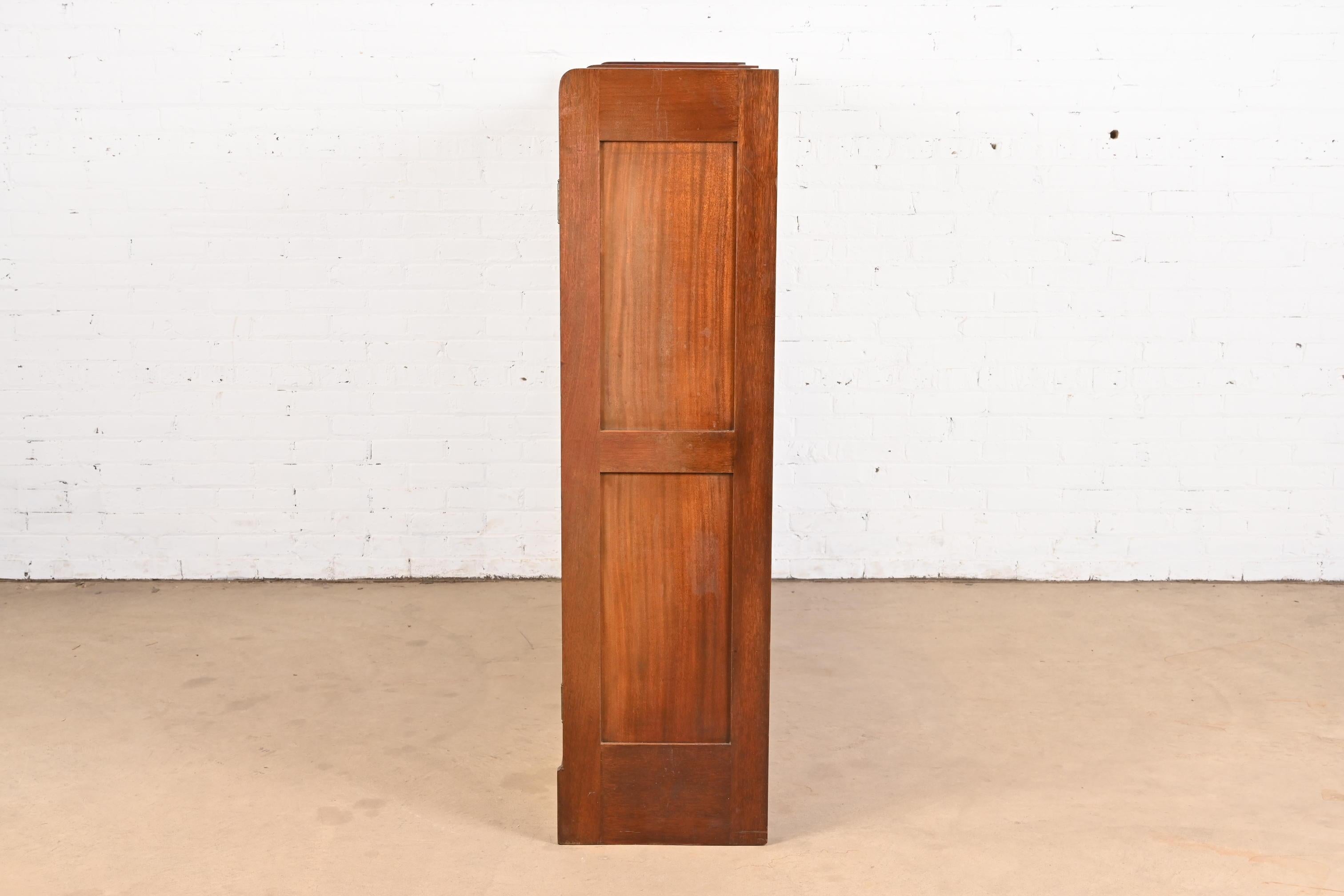 Antique Stickley Style Arts and Crafts Solid Mahogany Double Bookcase, 1920s 4