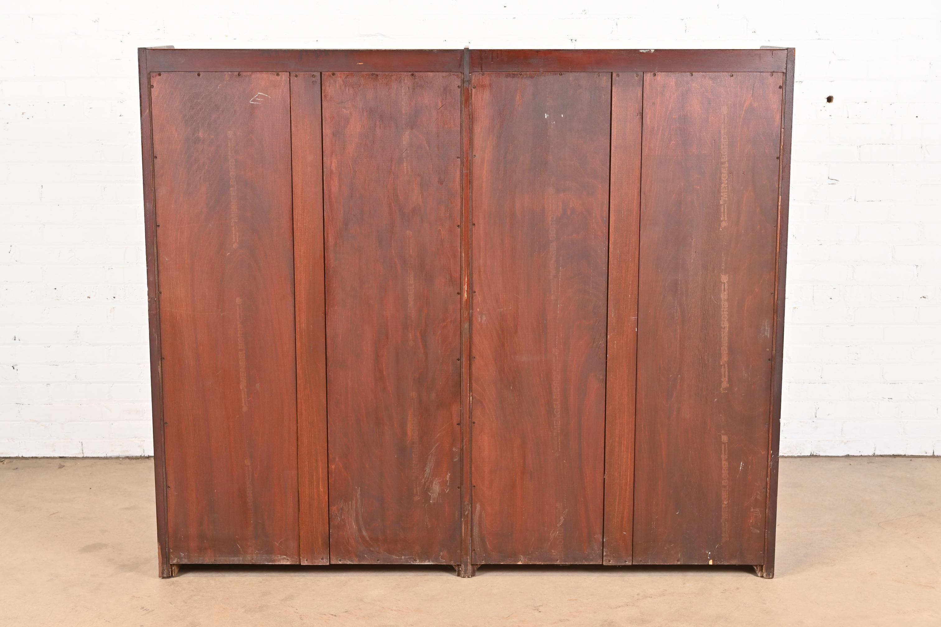 Antique Stickley Style Arts and Crafts Solid Mahogany Double Bookcase, 1920s For Sale 6