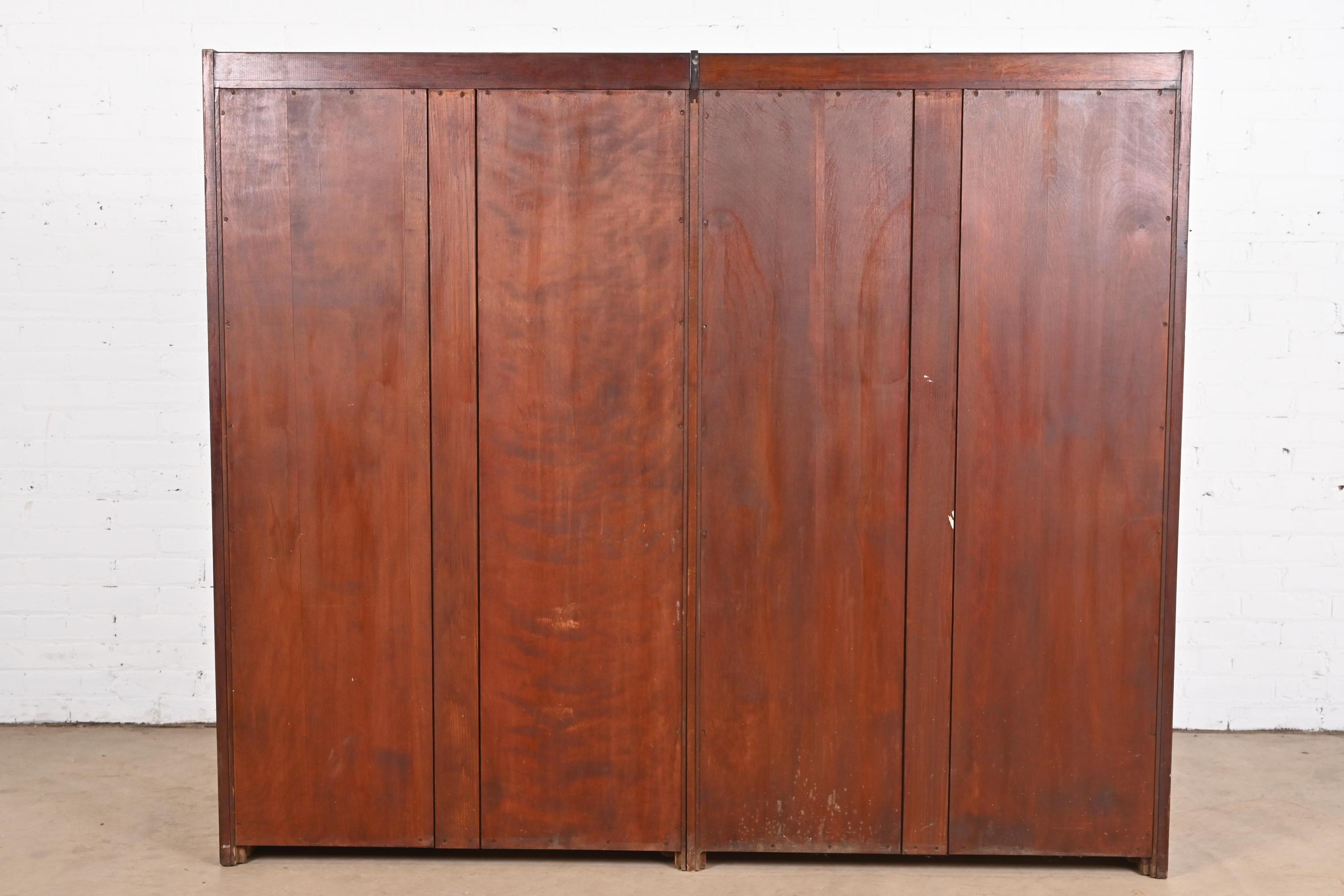 Antique Stickley Style Arts and Crafts Solid Mahogany Double Bookcase, 1920s For Sale 7