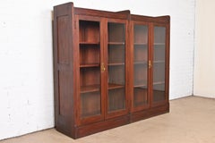 Antique Stickley Style Arts and Crafts Solid Mahogany Double Bookcase, 1920s