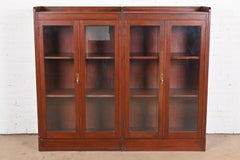 Antique Stickley Style Arts and Crafts Solid Mahogany Double Bookcase, 1920s