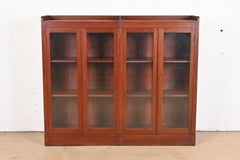 Antique Stickley Style Arts and Crafts Solid Mahogany Double Bookcase, 1920s