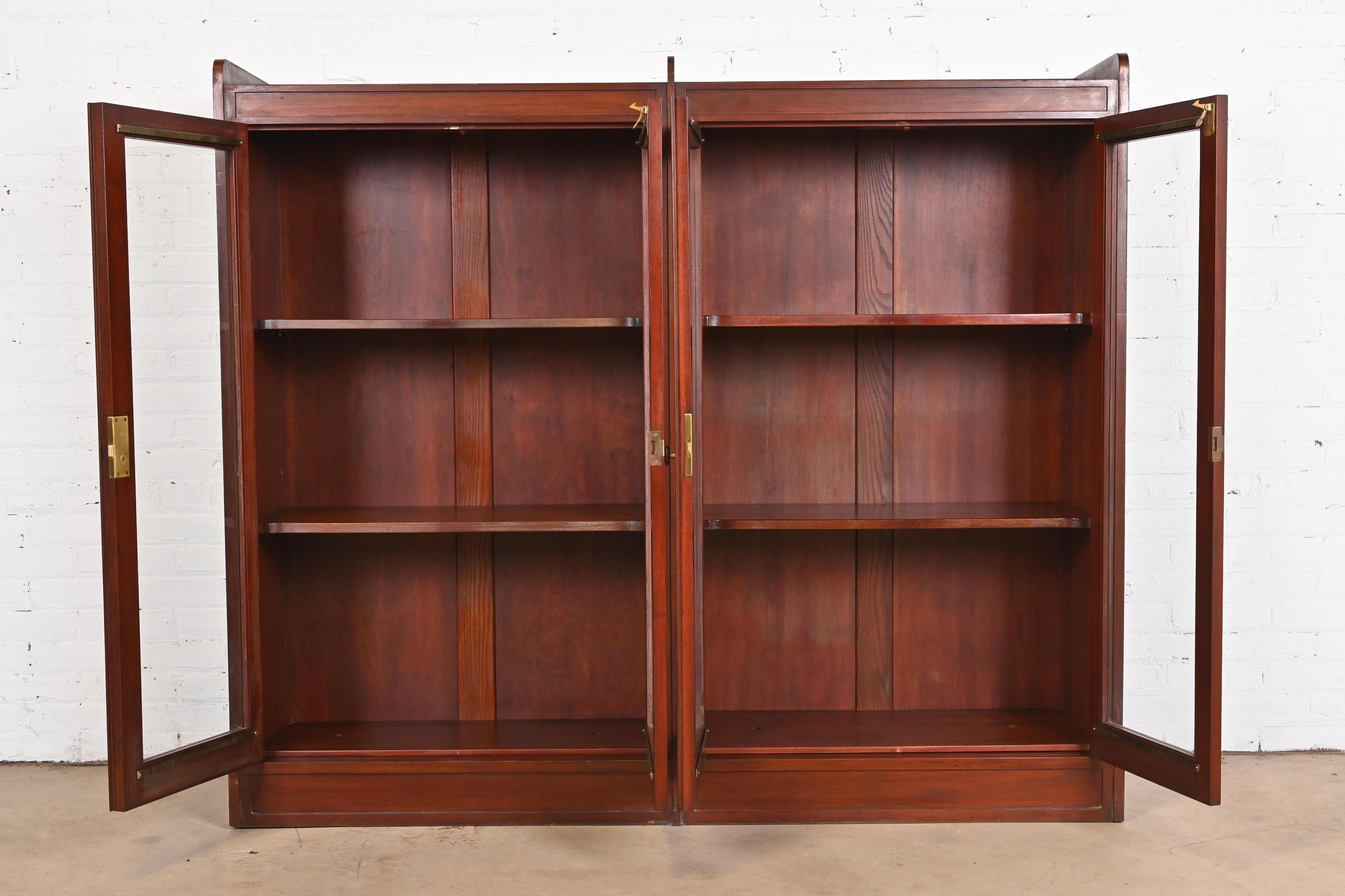 Antique Stickley Style Arts and Crafts Solid Mahogany Double Bookcase, 1920s For Sale 2