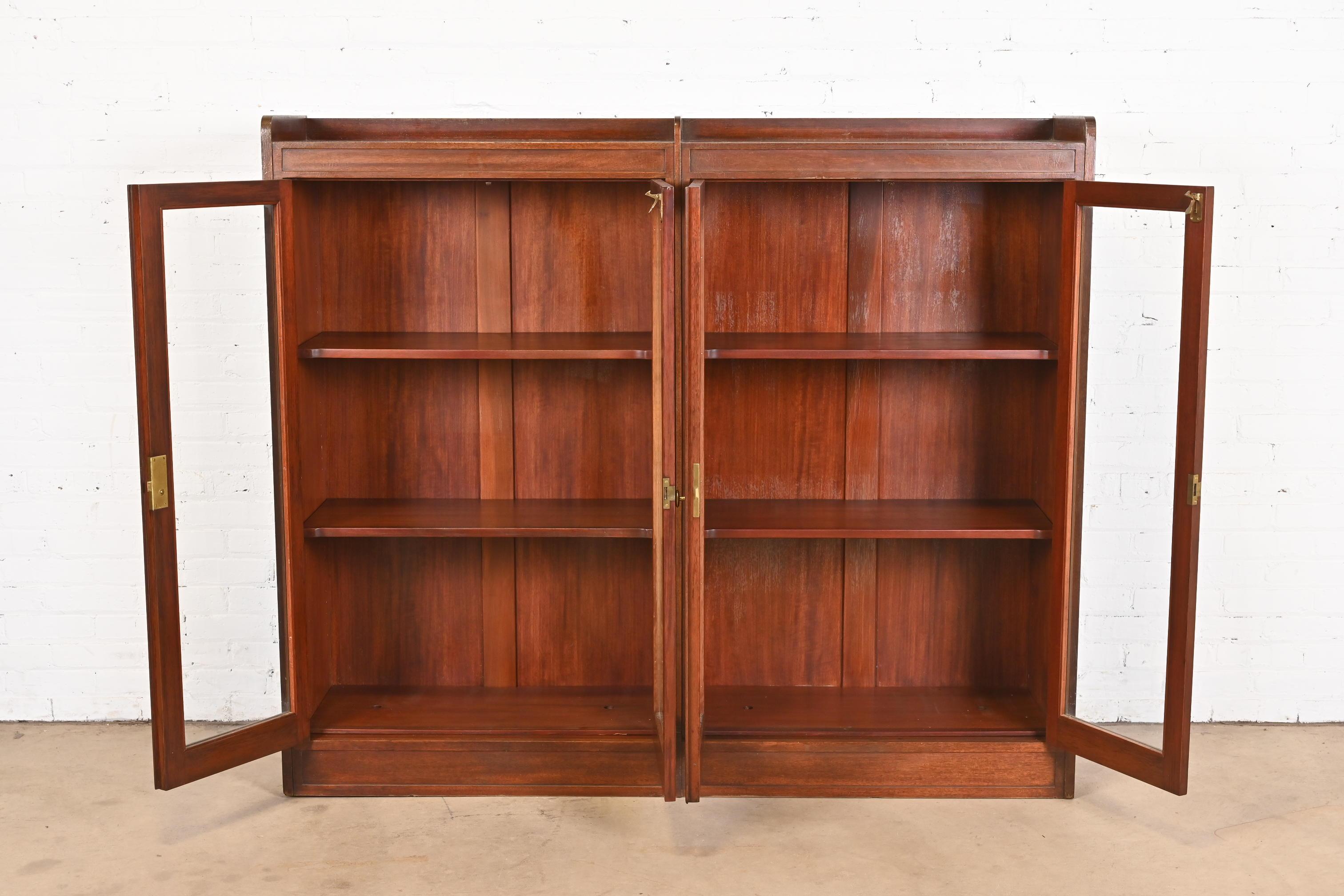Antique Stickley Style Arts and Crafts Solid Mahogany Double Bookcase, 1920s For Sale 2