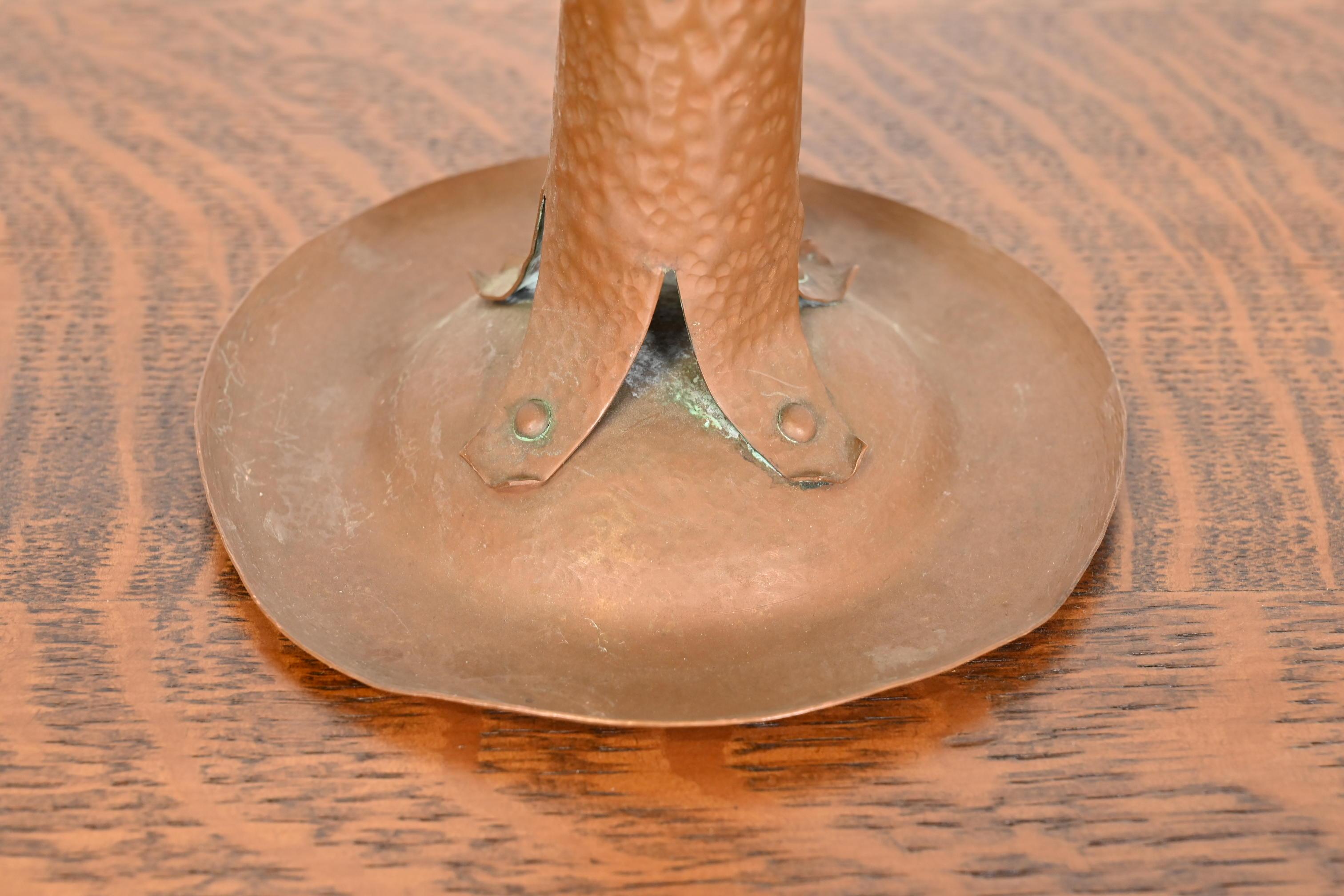 Antique Stickley Style Arts & Crafts Hammered Copper Candlestick, circa 1900 For Sale 4