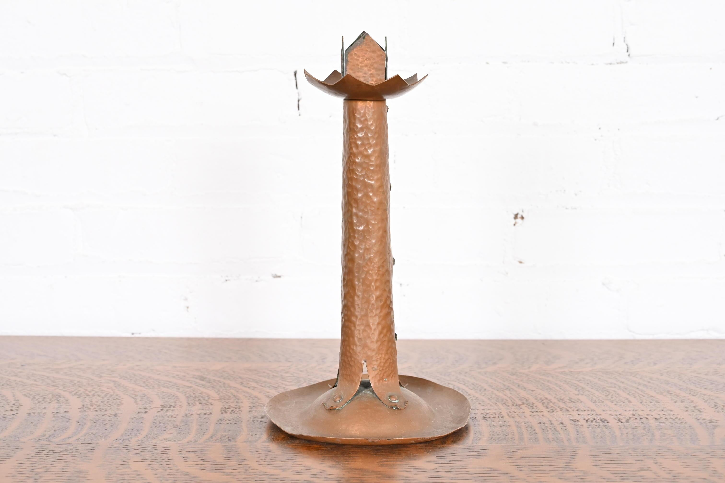 Antique Stickley Style Arts & Crafts Hammered Copper Candlestick, circa 1900 For Sale 6