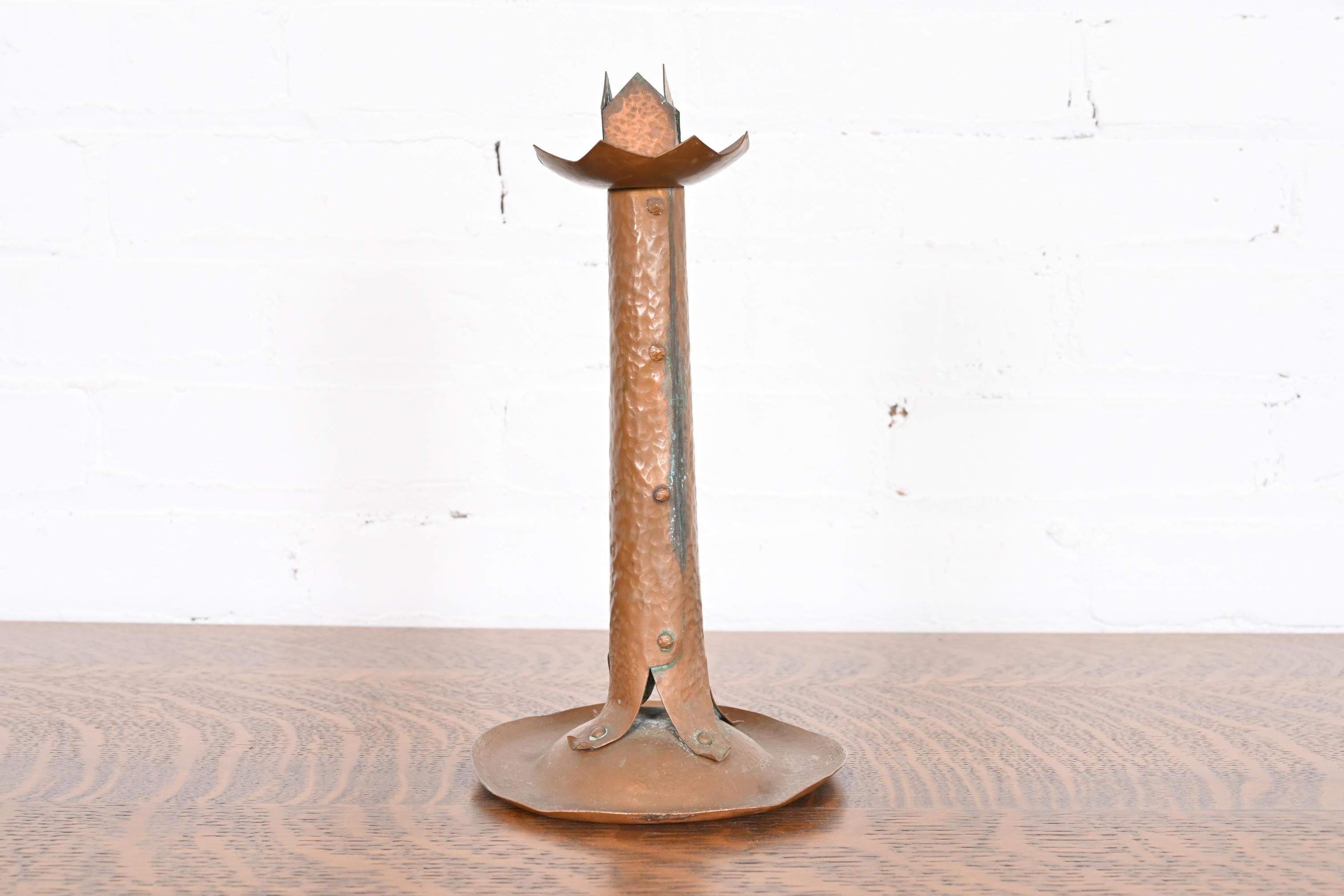 Antique Stickley Style Arts & Crafts Hammered Copper Candlestick, circa 1900 For Sale 7