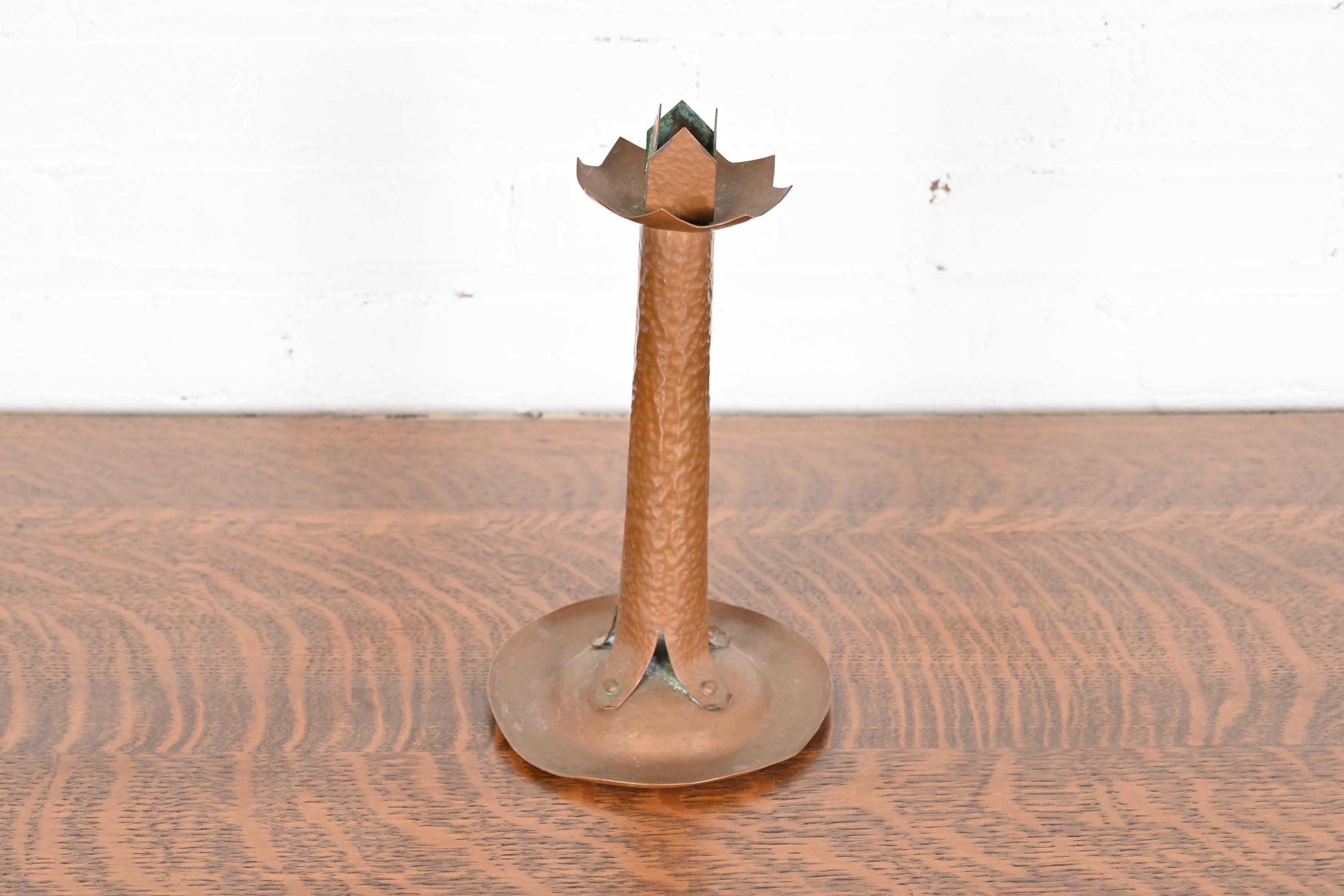 Arts and Crafts Antique Stickley Style Arts & Crafts Hammered Copper Candlestick, circa 1900 For Sale