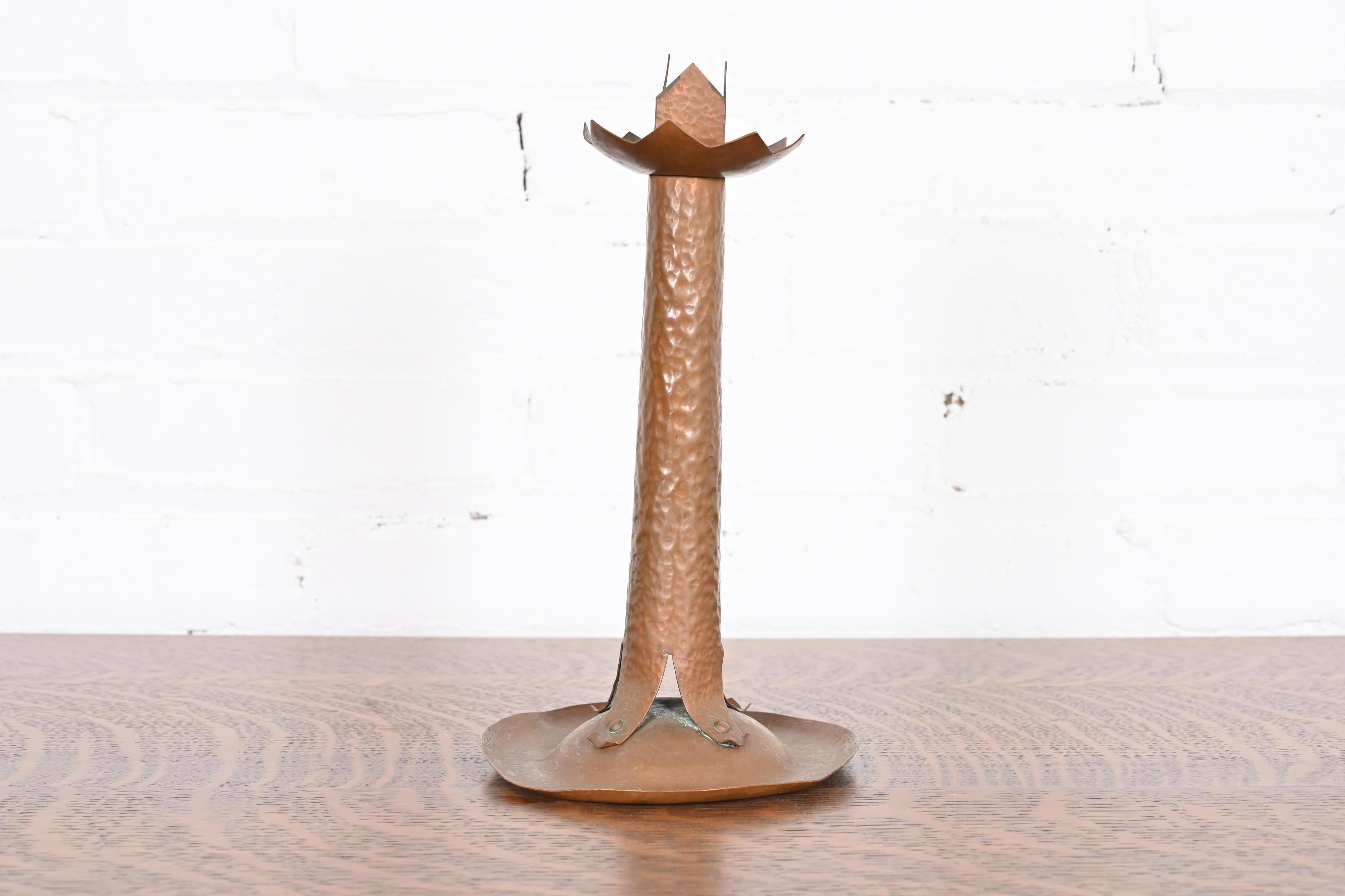 American Antique Stickley Style Arts & Crafts Hammered Copper Candlestick, circa 1900 For Sale