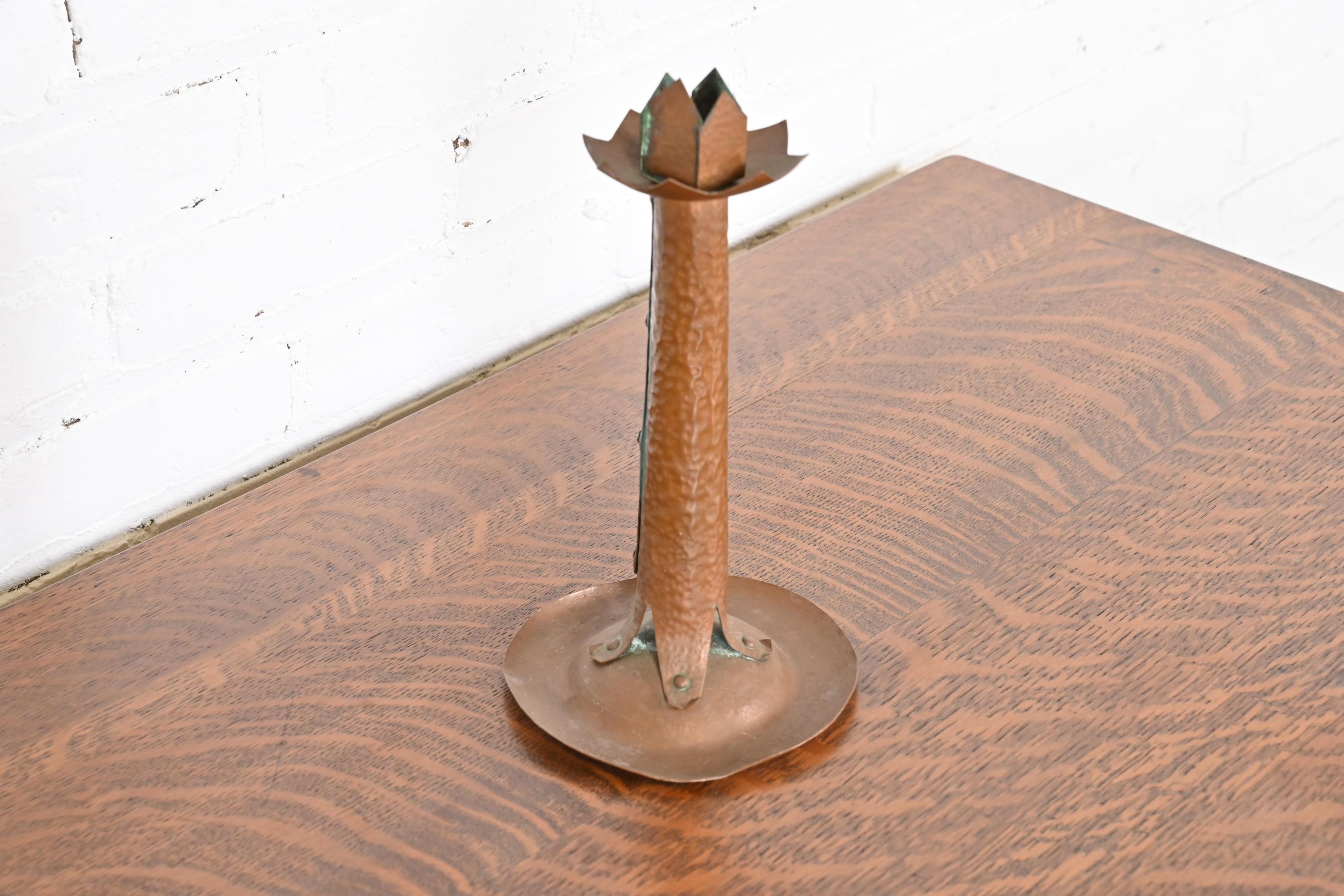 Antique Stickley Style Arts & Crafts Hammered Copper Candlestick, circa 1900 For Sale 1