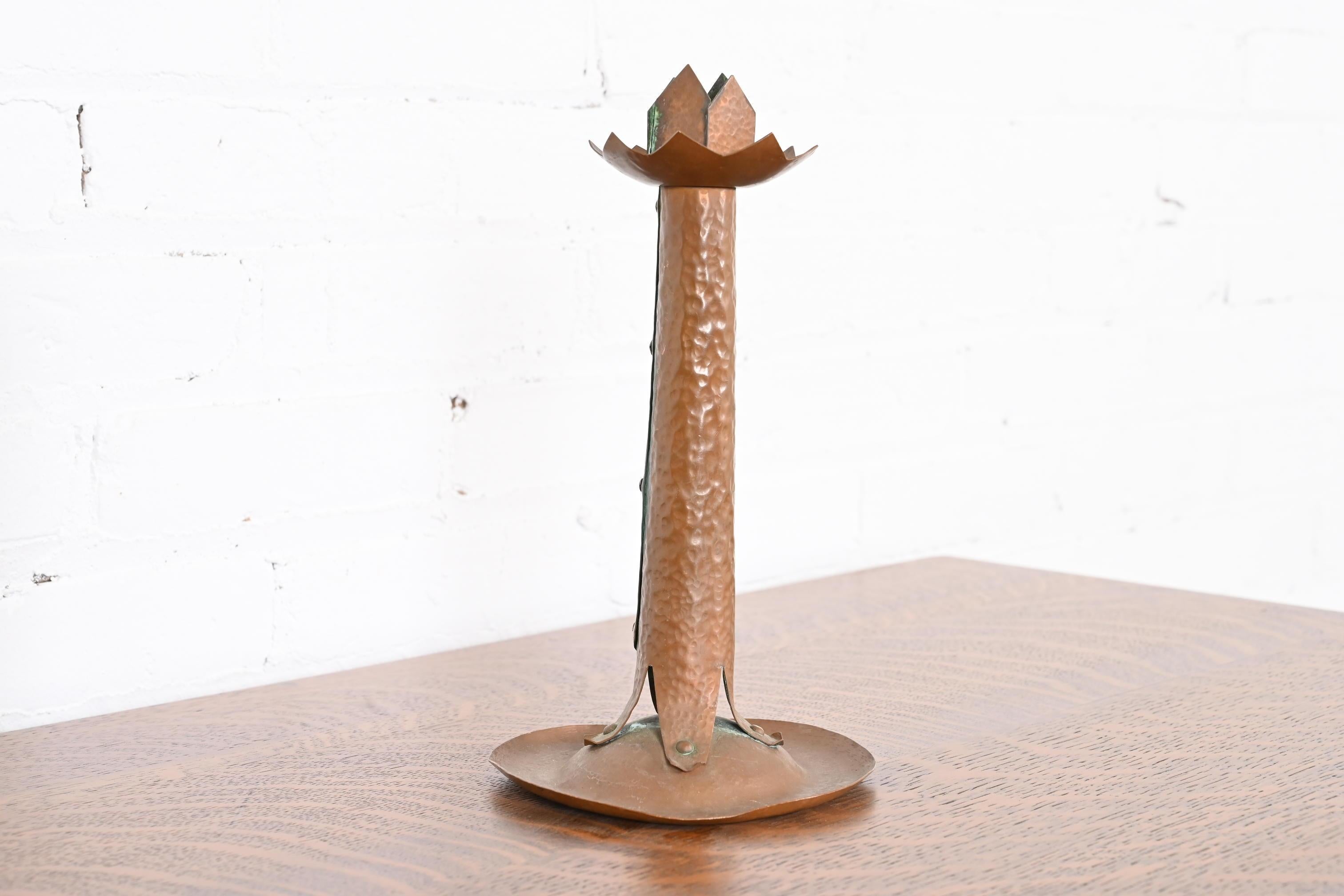 Antique Stickley Style Arts & Crafts Hammered Copper Candlestick, circa 1900 For Sale 2
