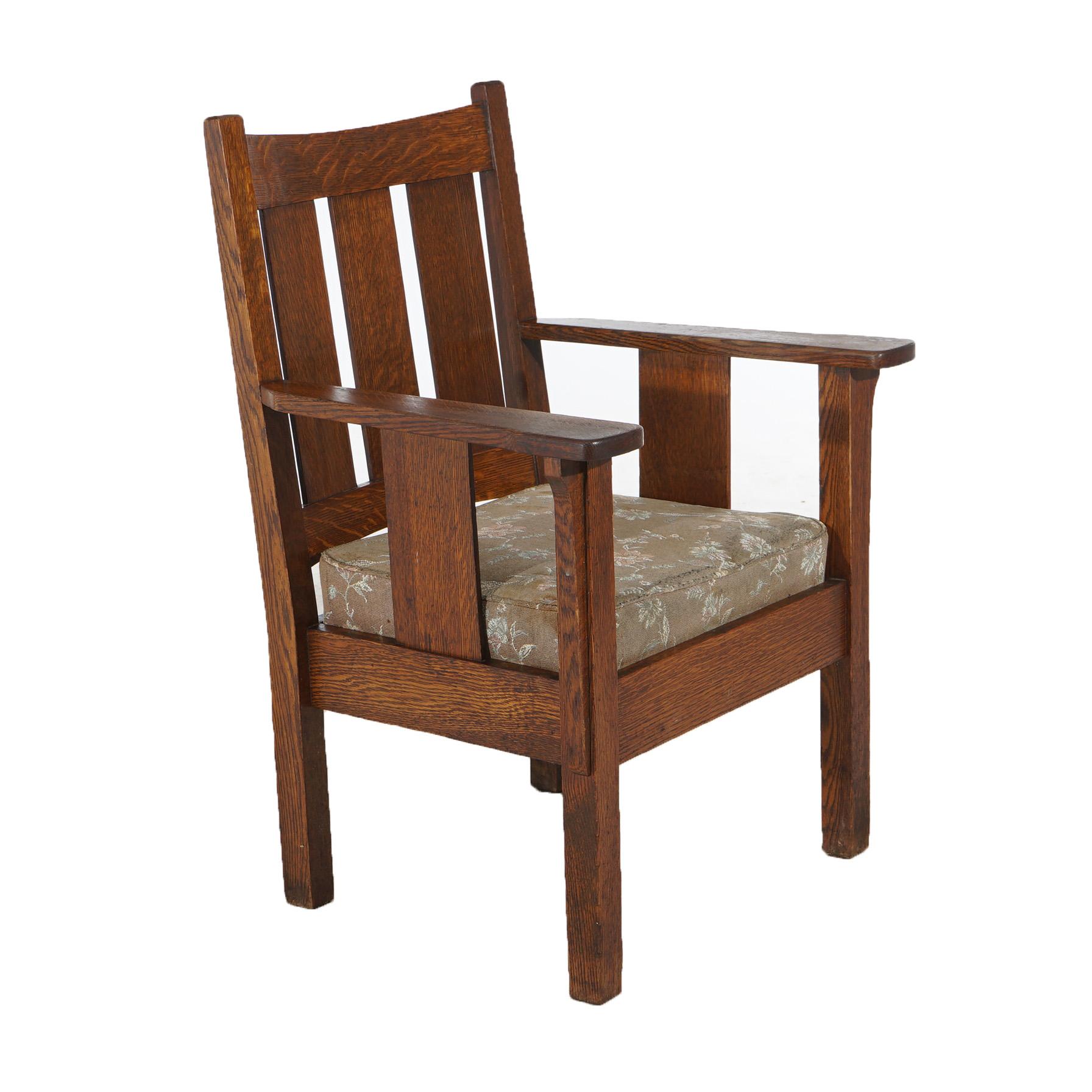 Antique Stickley Style Arts & Crafts Mission Oak Slat Back Chair C1910 In Good Condition In Big Flats, NY