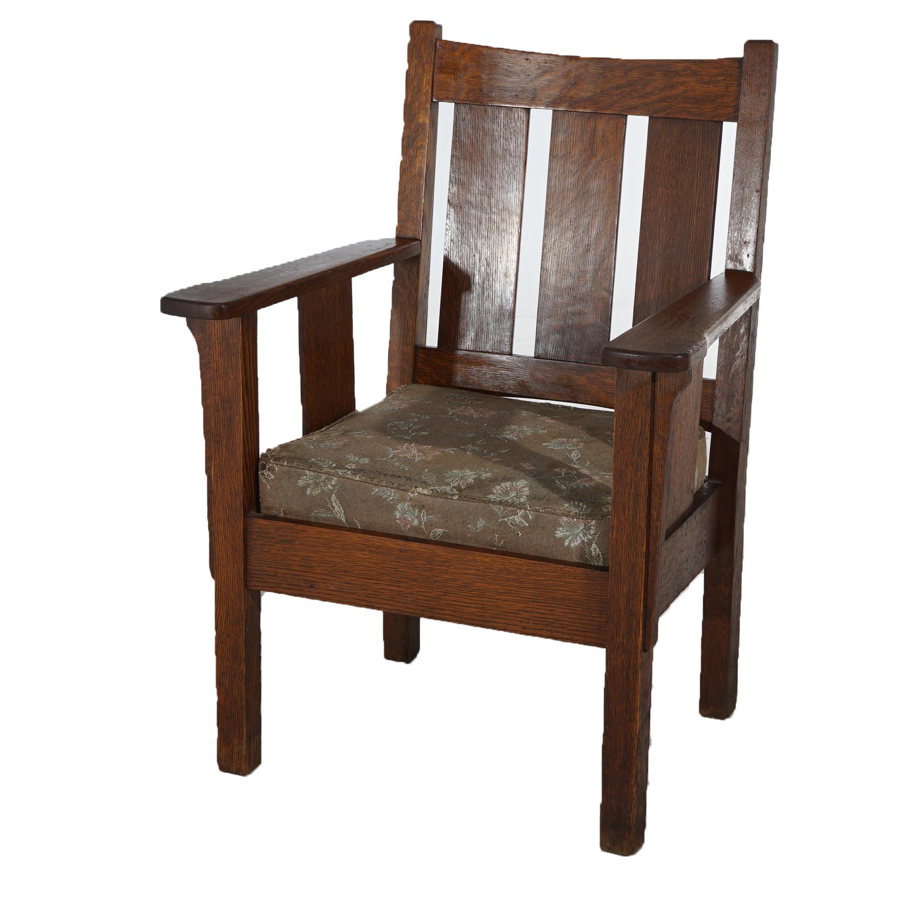 20th Century Antique Stickley Style Arts & Crafts Mission Oak Slat Back Chair C1910