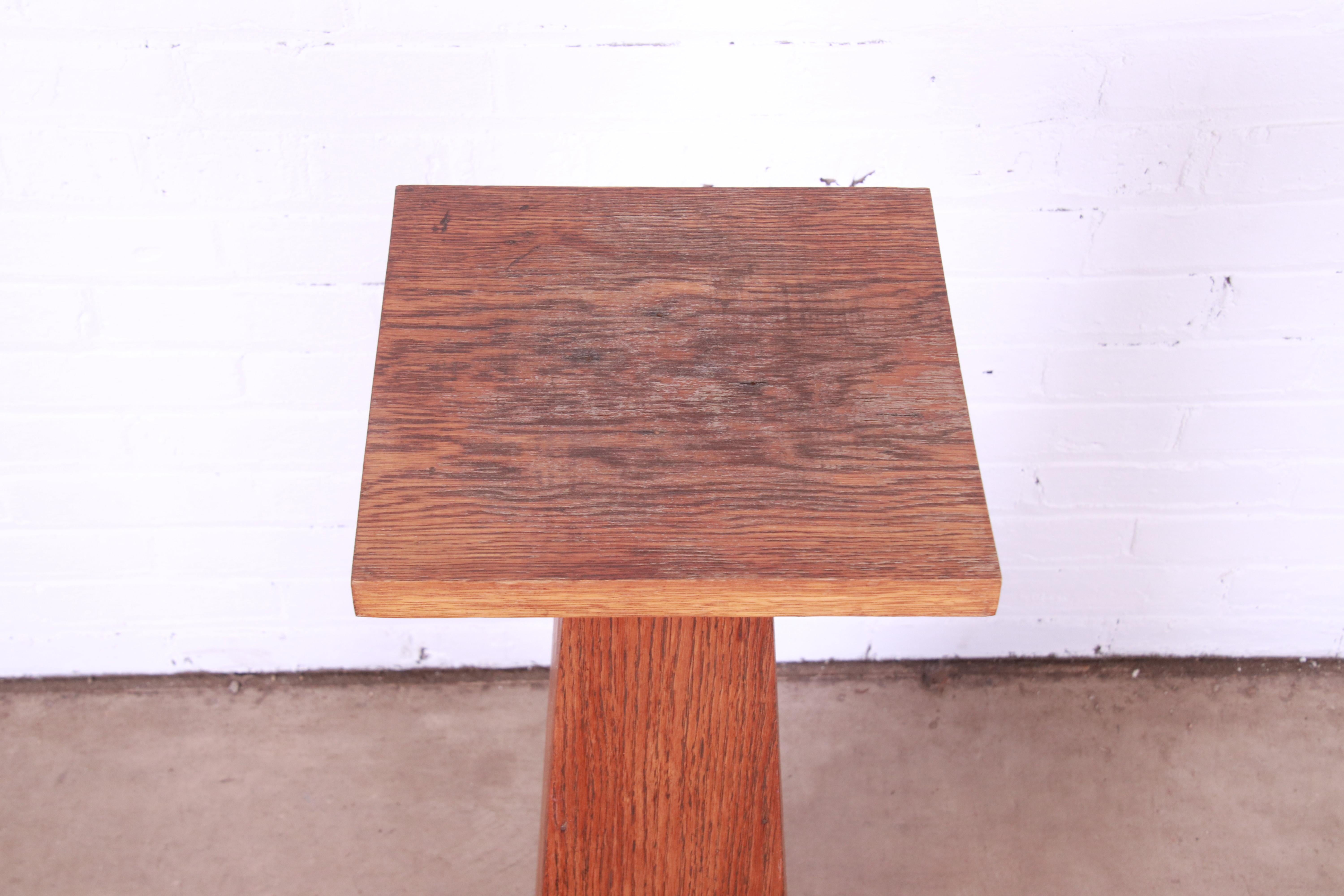 Antique Stickley Style Arts & Crafts Oak Pedestal Side Table or Plant Stand 3