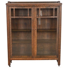 Antique Stickley Style Mission Oak Arts and Crafts Double Bookcase, Circa 1900