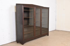 Antique Stickley Style Mission Oak Arts and Crafts Triple Bookcase, Circa 1900