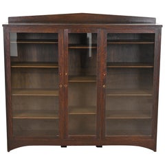 Antique Stickley Style Mission Oak Arts and Crafts Triple Bookcase, Circa 1900