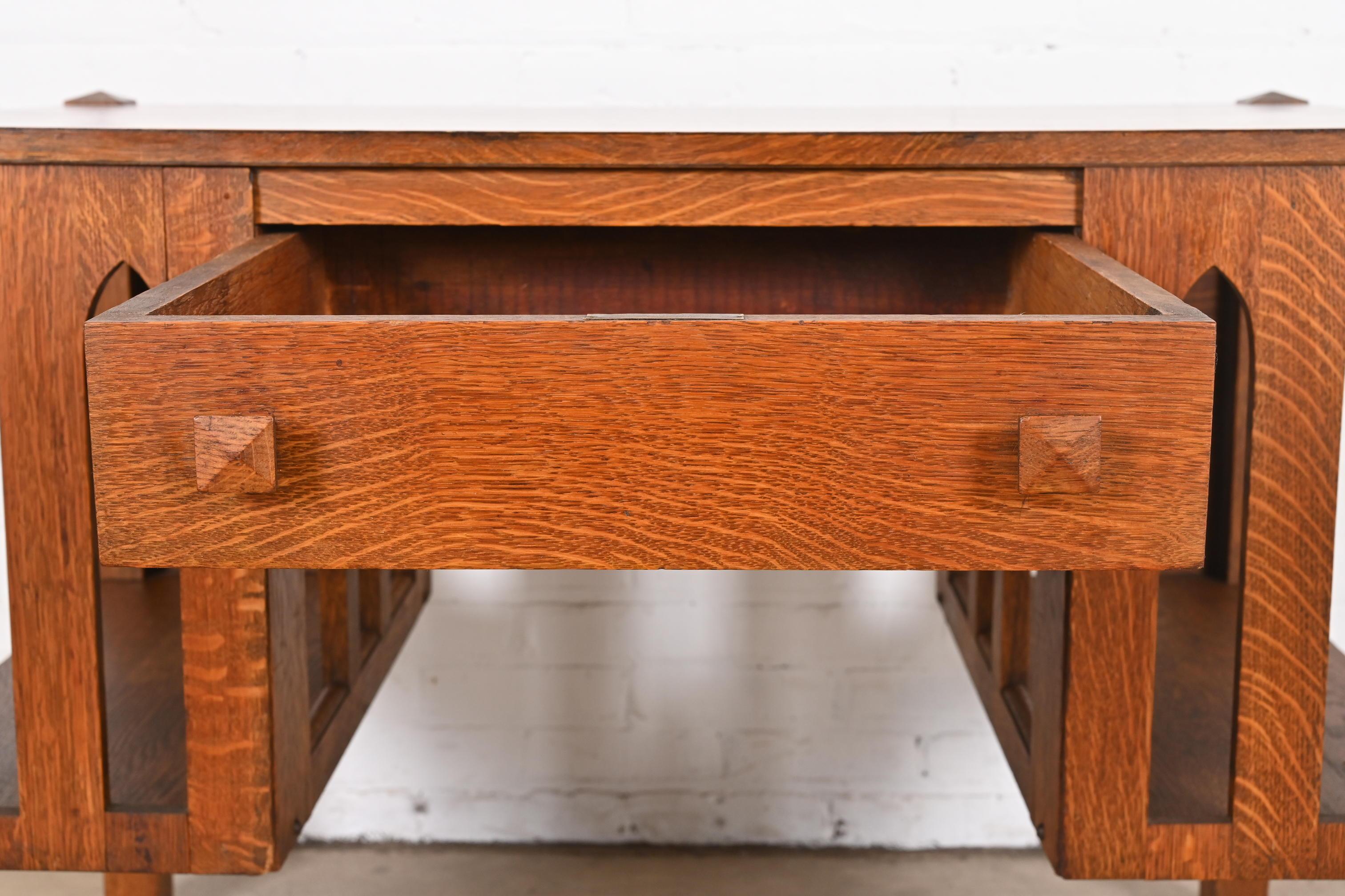 20th Century Antique Stickley Style Mission Oak Arts & Crafts Desk with Built-In Bookcases