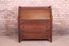 Antique Stickley Style Mission Oak Arts & Crafts Drop Front Desk, Circa 1900