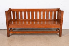 Antique Stickley Style Mission Oak Arts & Crafts Settle Sofa or Bench