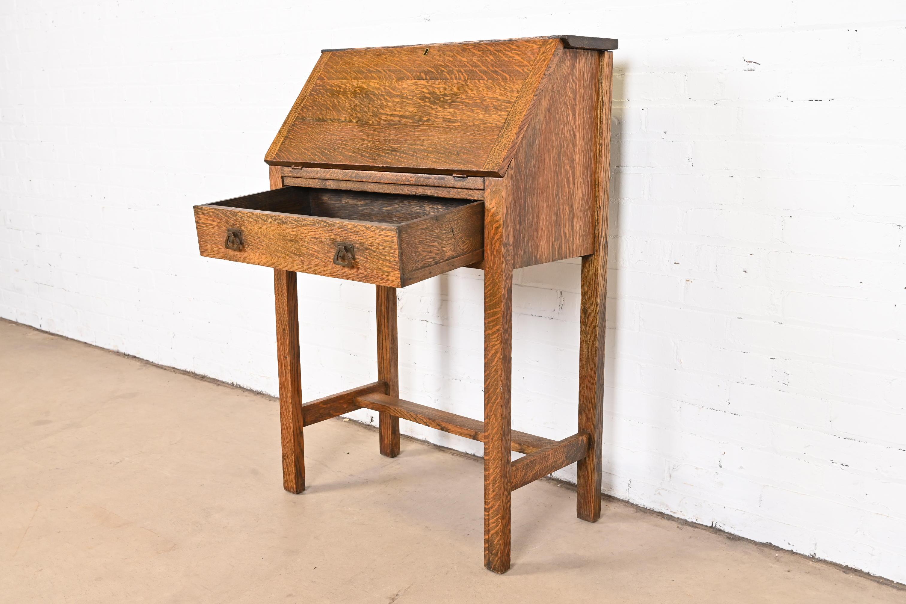 Copper Antique Stickley Style Mission Oak Arts & Crafts Slant Front Secretary Desk For Sale