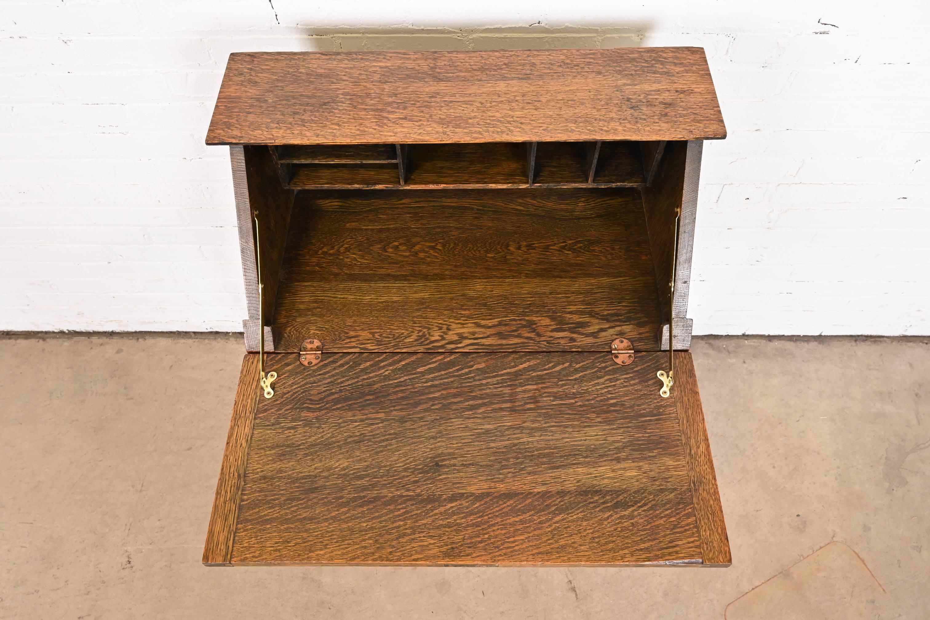 Antique Stickley Style Mission Oak Arts & Crafts Slant Front Secretary Desk For Sale 3