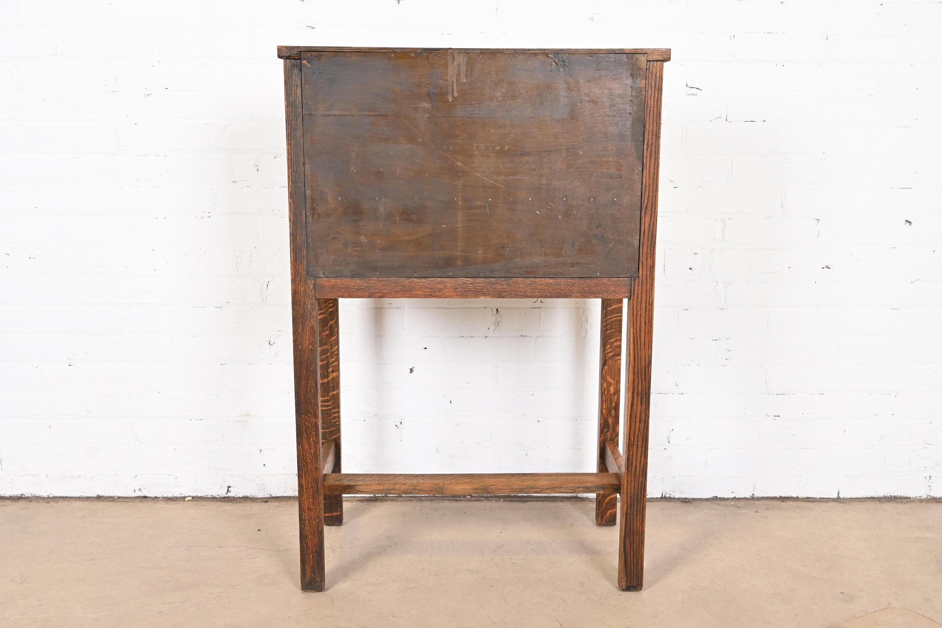Antique Stickley Style Mission Oak Arts & Crafts Slant Front Secretary Desk For Sale 5