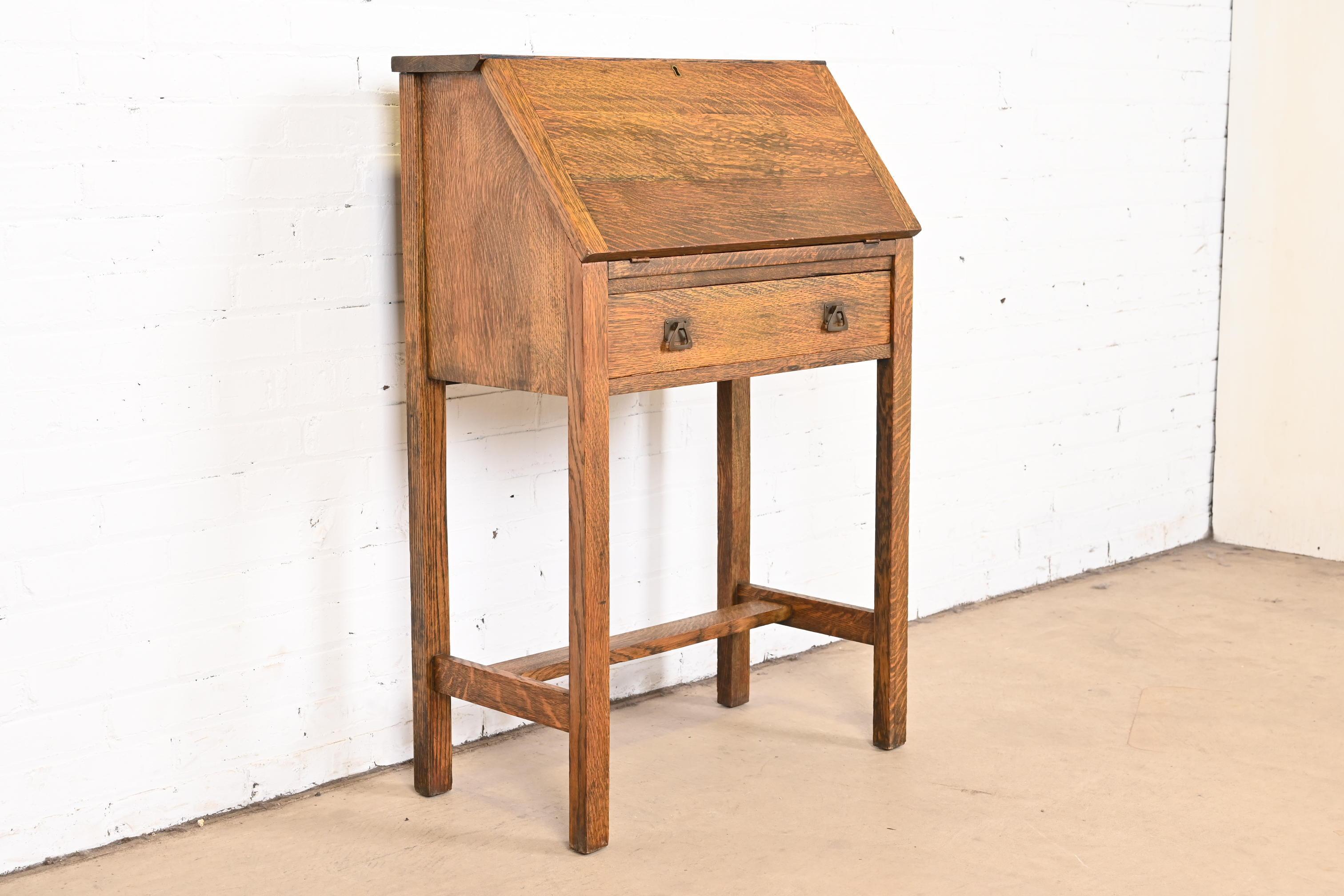 Arts and Crafts Antique Stickley Style Mission Oak Arts & Crafts Slant Front Secretary Desk For Sale