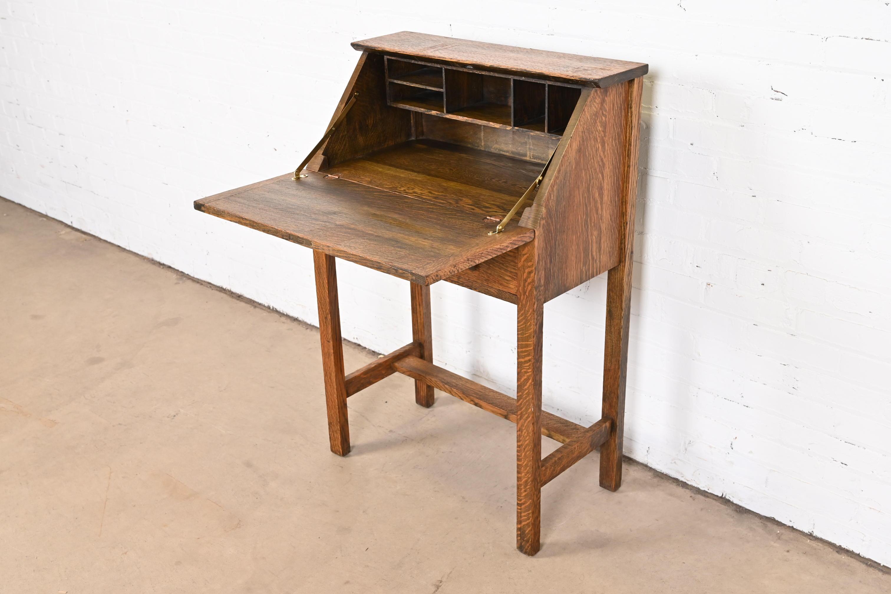 American Antique Stickley Style Mission Oak Arts & Crafts Slant Front Secretary Desk For Sale