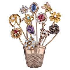 Antique Stickpin Cluster Bouquet Brooch of 10k &14k Gold