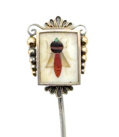 Antique Stickpin Fly Against The Evil Eye Pietre Dure Silver Rose Gold Gilding