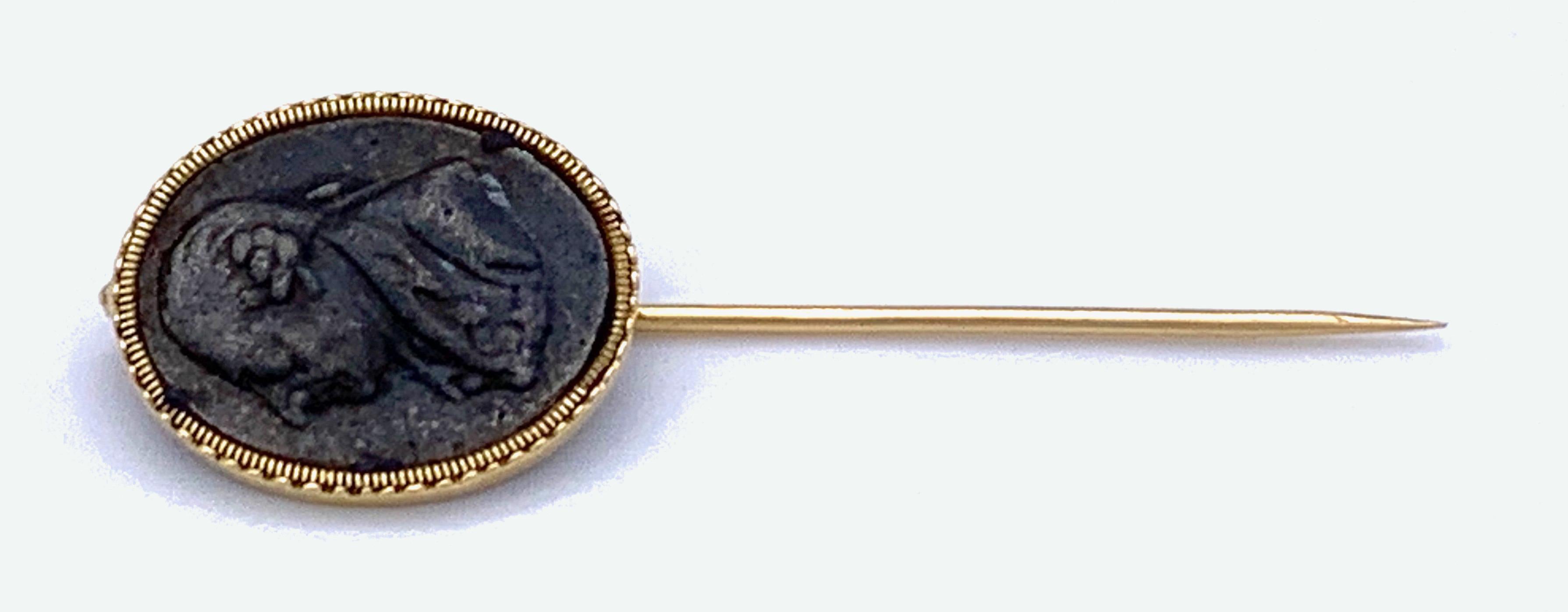 Men's Antique Stickpin Frederick II. The Great of Prussia Berlin Iron 14 Karat Gold