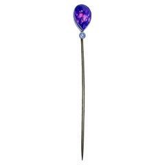 Antique Stickpin Platinum and 18K Amethyst and Diamond French, C.1910