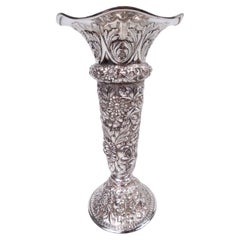 Antique Stieff Baltimore Repousse Sterling Silver 10-Inch Vase, 1928