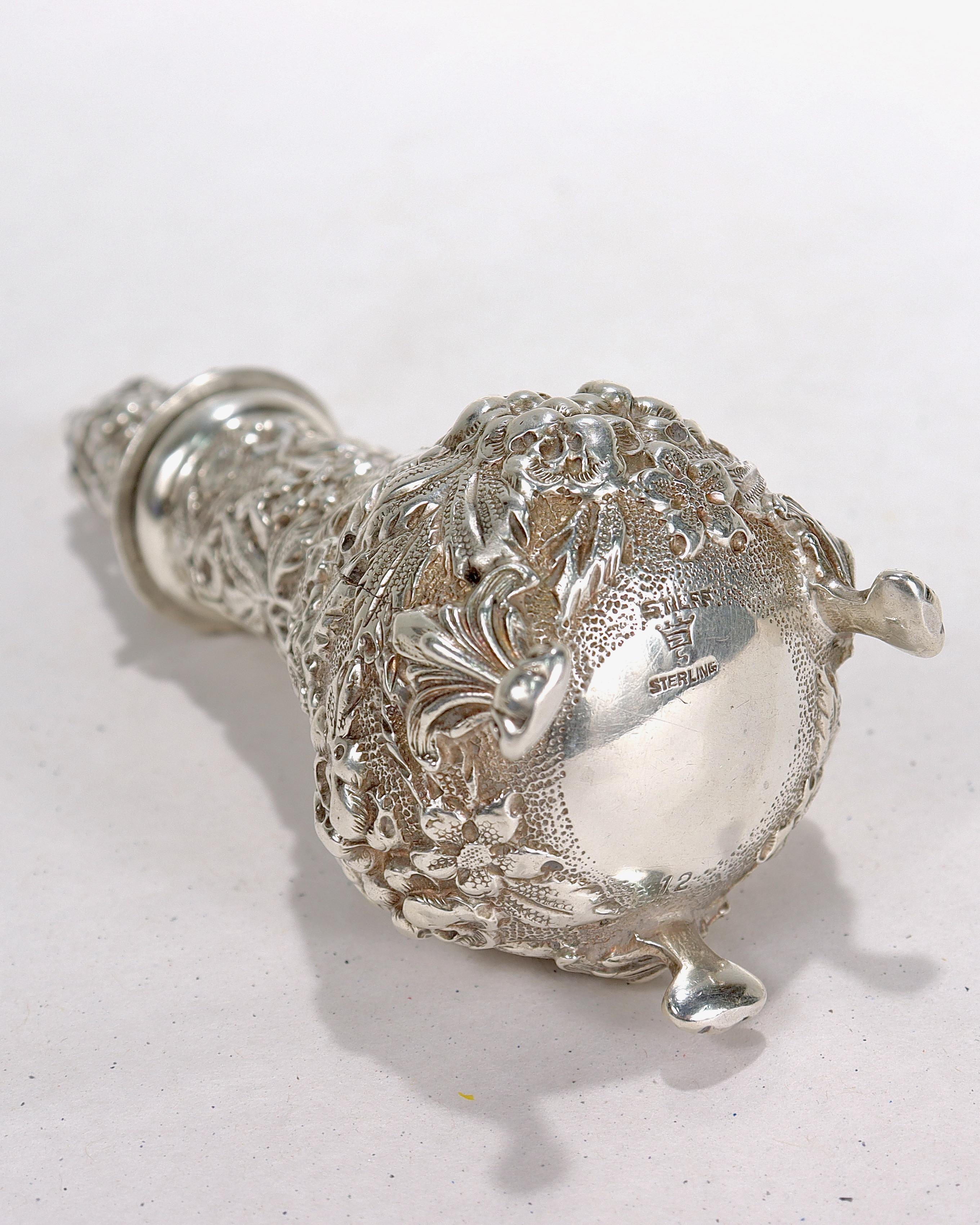 Antique Stieff Sterling Silver Repousse Salt Shaker For Sale 3