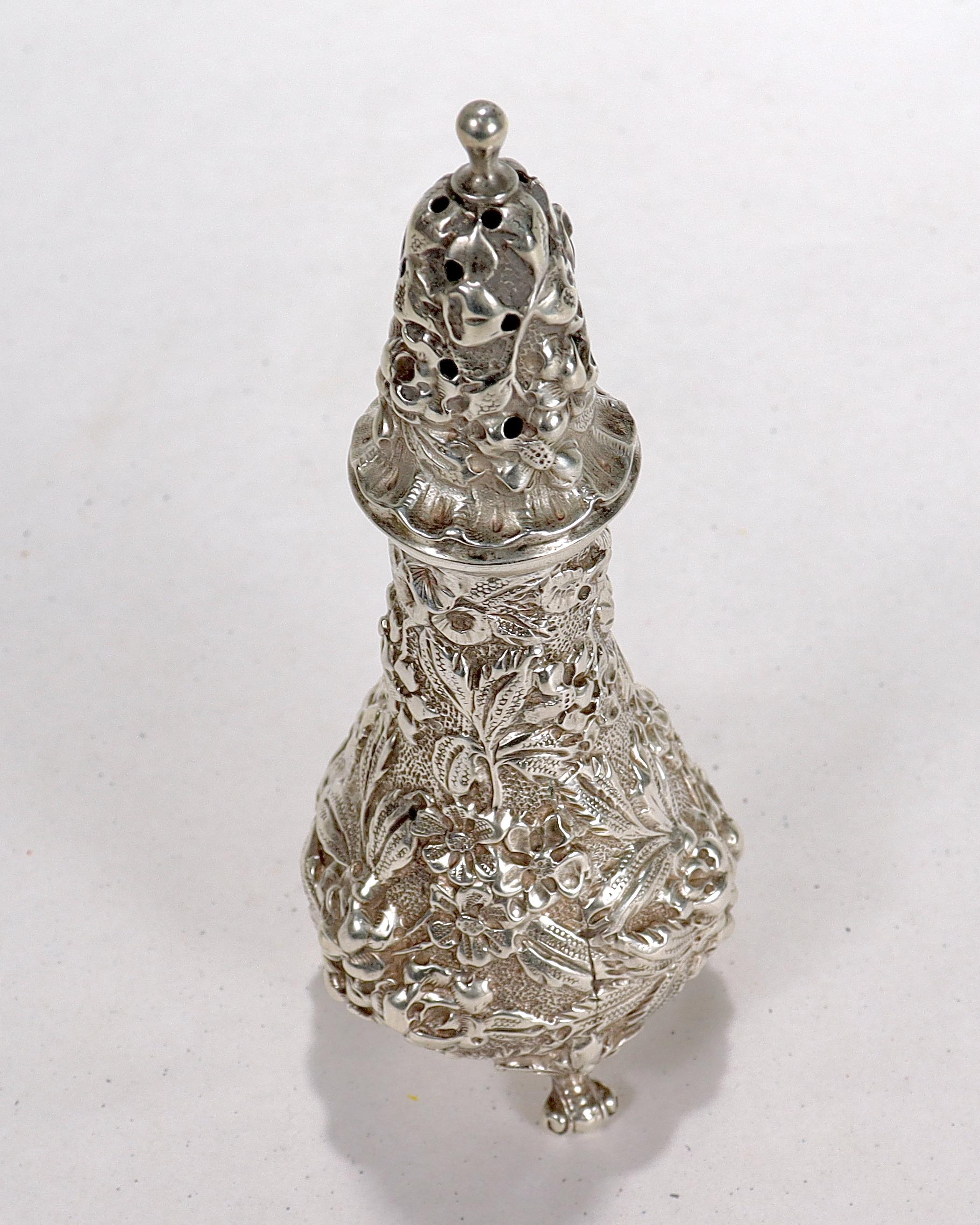 Gilded Age Antique Stieff Sterling Silver Repousse Salt Shaker For Sale