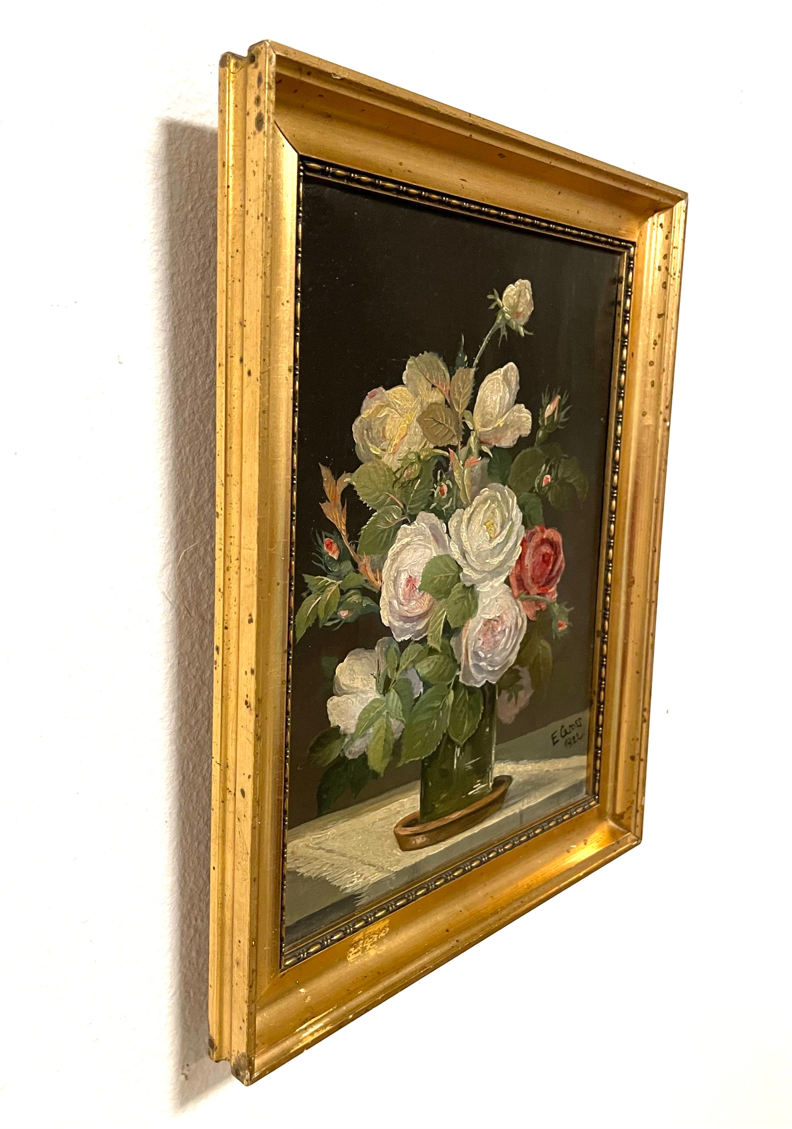 Nature morte antique, peinture florale des années 1920 de l'artiste E. Grosse en vente 3