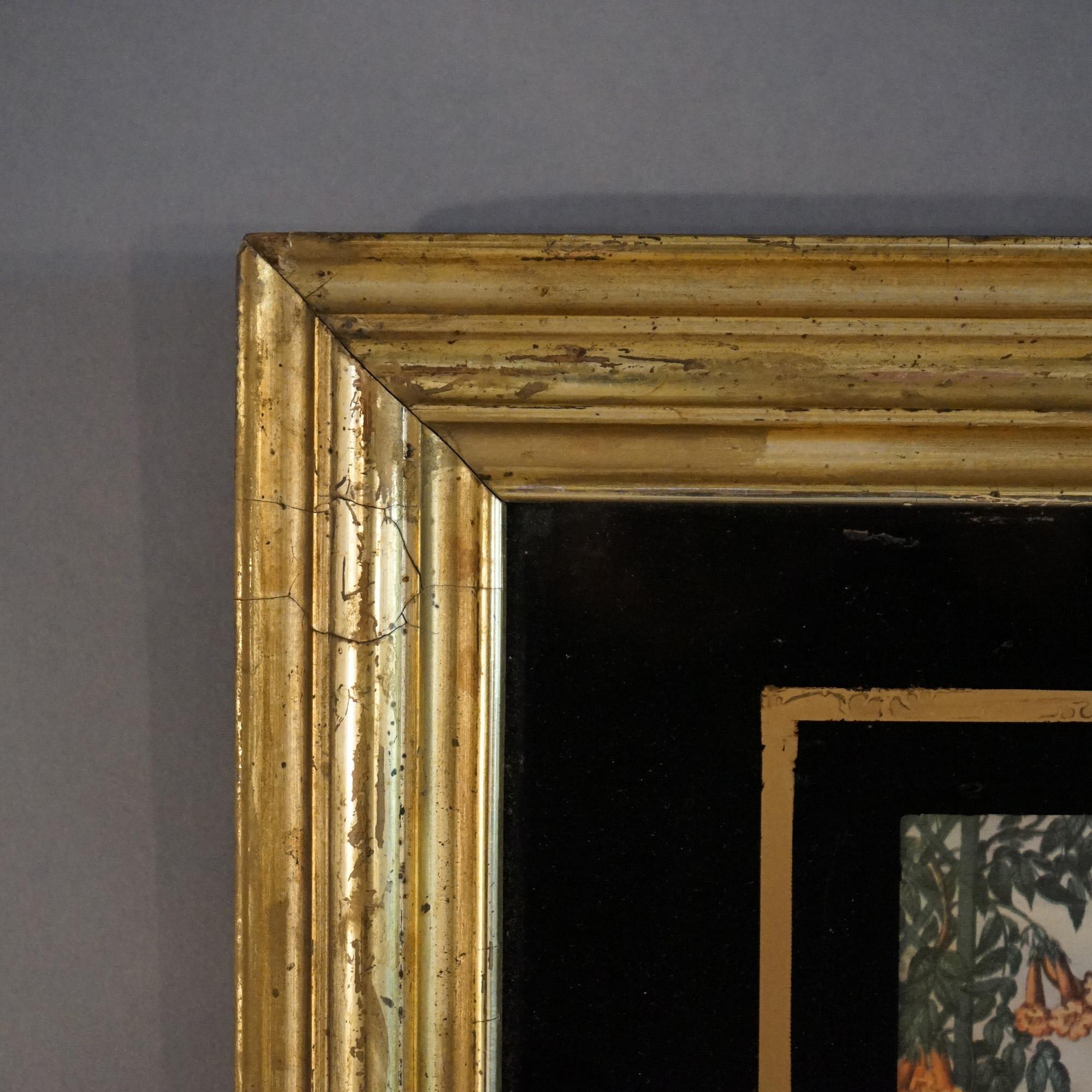 Antique Still Life Floral Print In Original Gilt Frame with Eglomise Glass C1880 For Sale 3